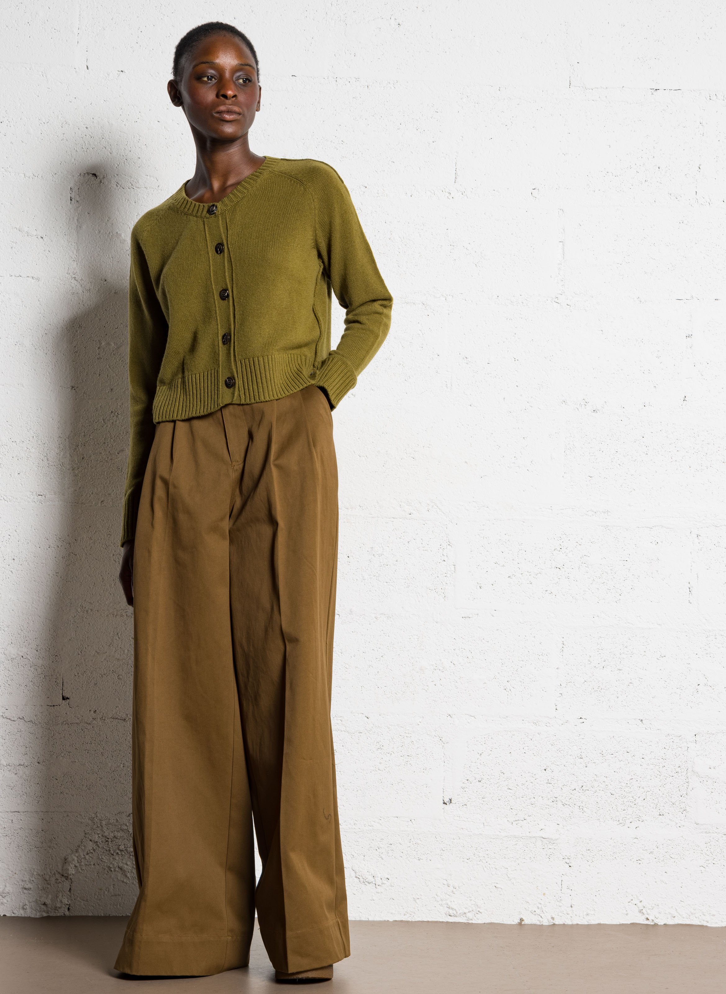 Pantalon large taille haute en coton bio frejus SOEUR Kaki