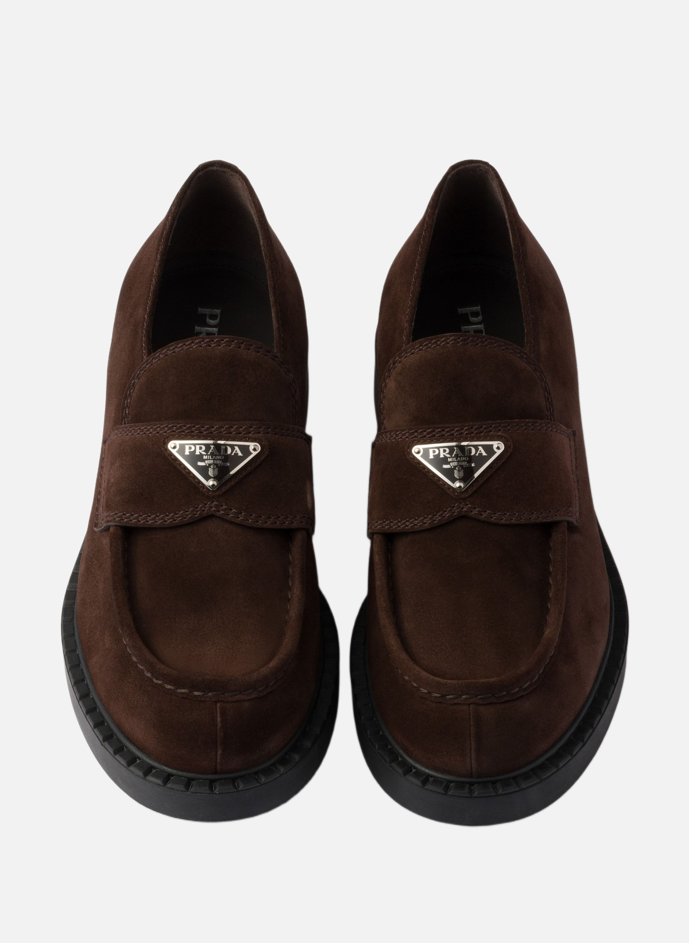 Mocassins en veau velours chocolat PRADA Marron