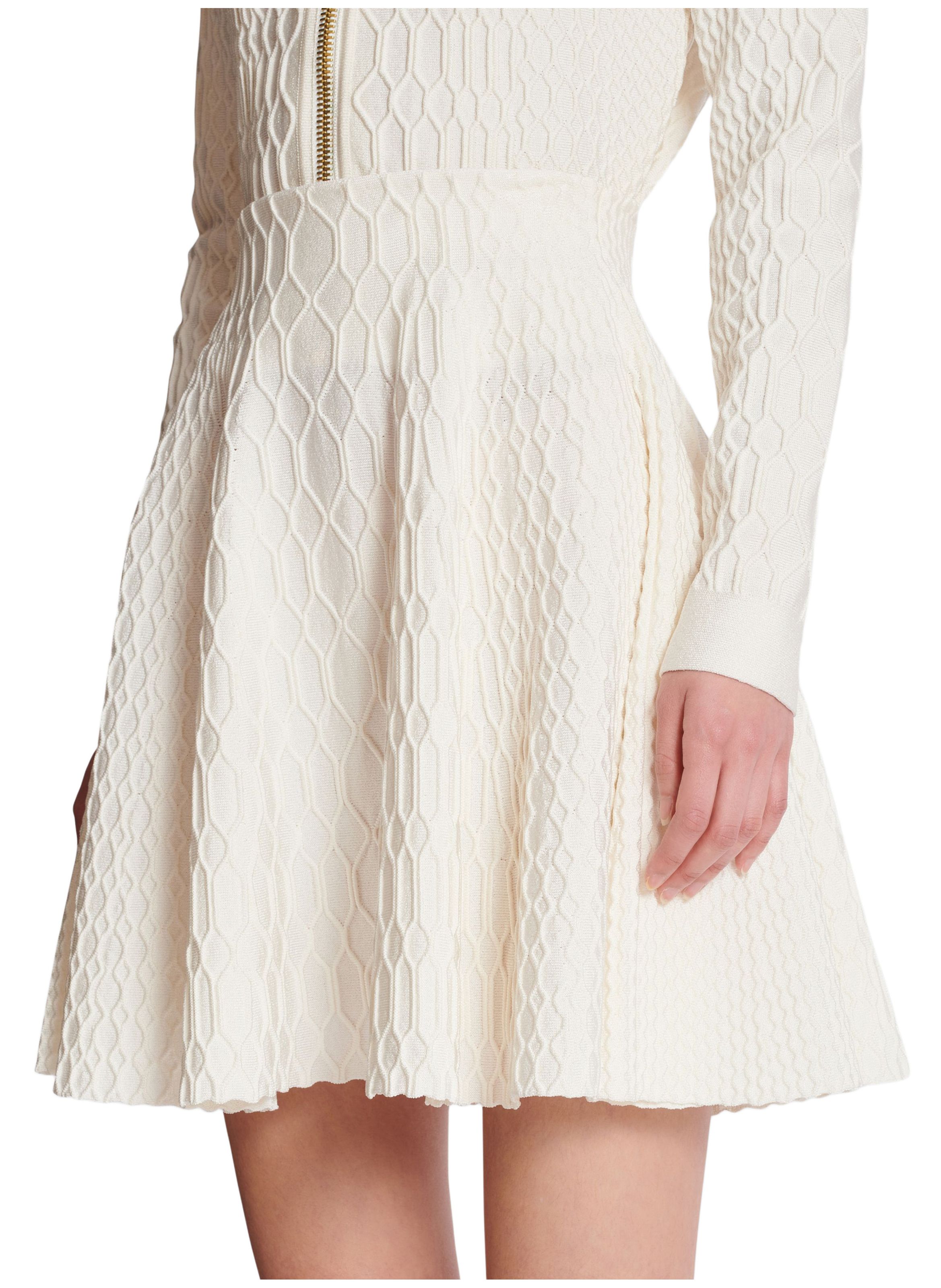 Jupe patineuse en maille croco BALMAIN Blanc