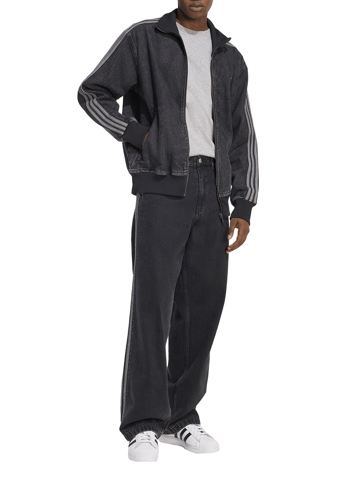 Blouson denim col montant en coton ADIDAS Noir