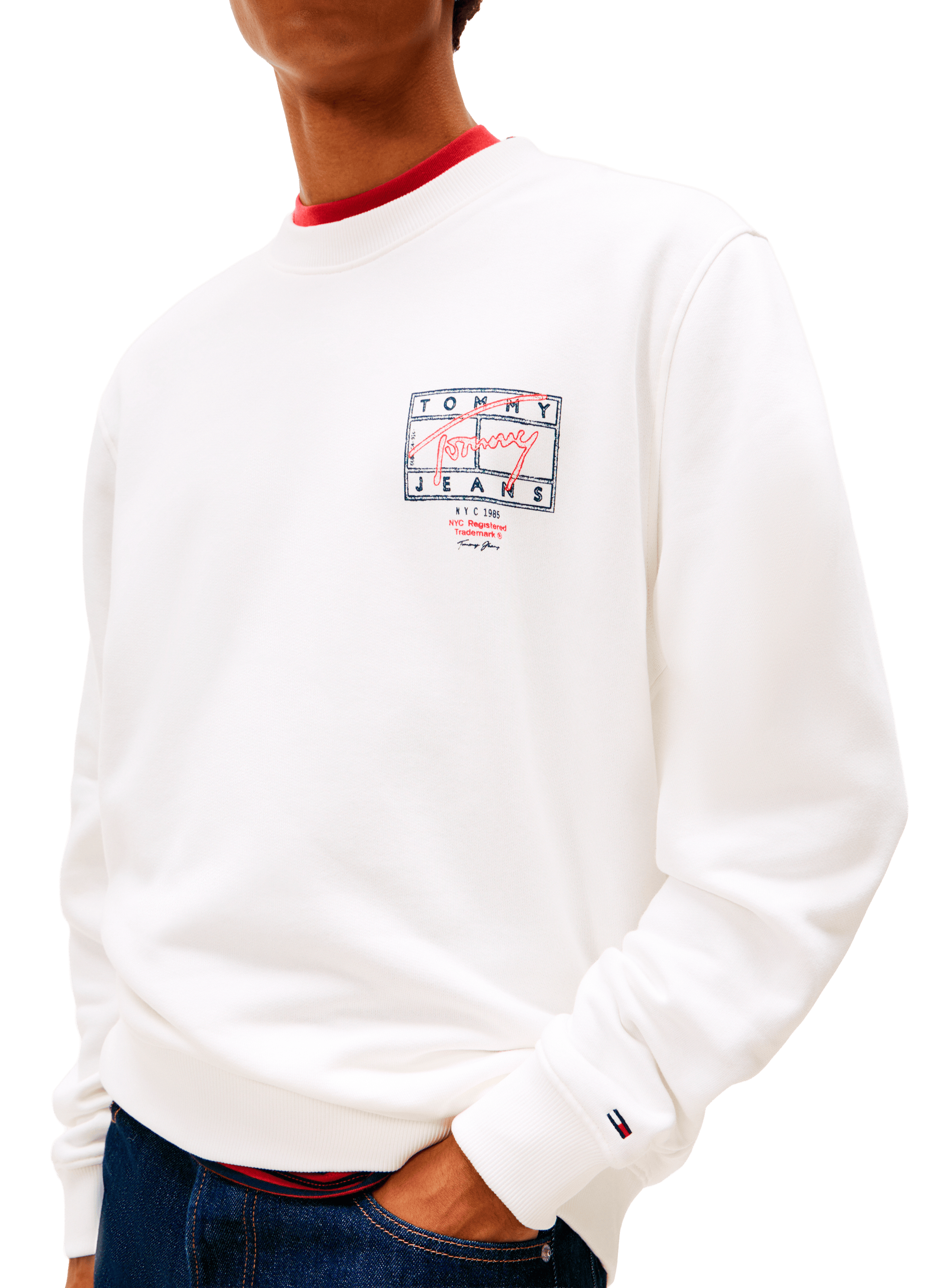 Round neck sweatshirt with patterns TOMMY HILFIGER White