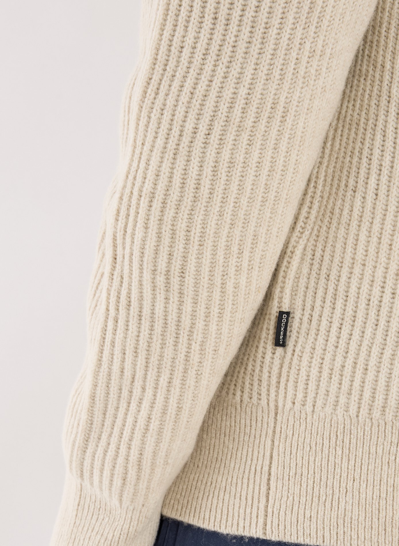 Pull côtelé à col rond en laine mérinos et coton mélangés DOCKERS Beige