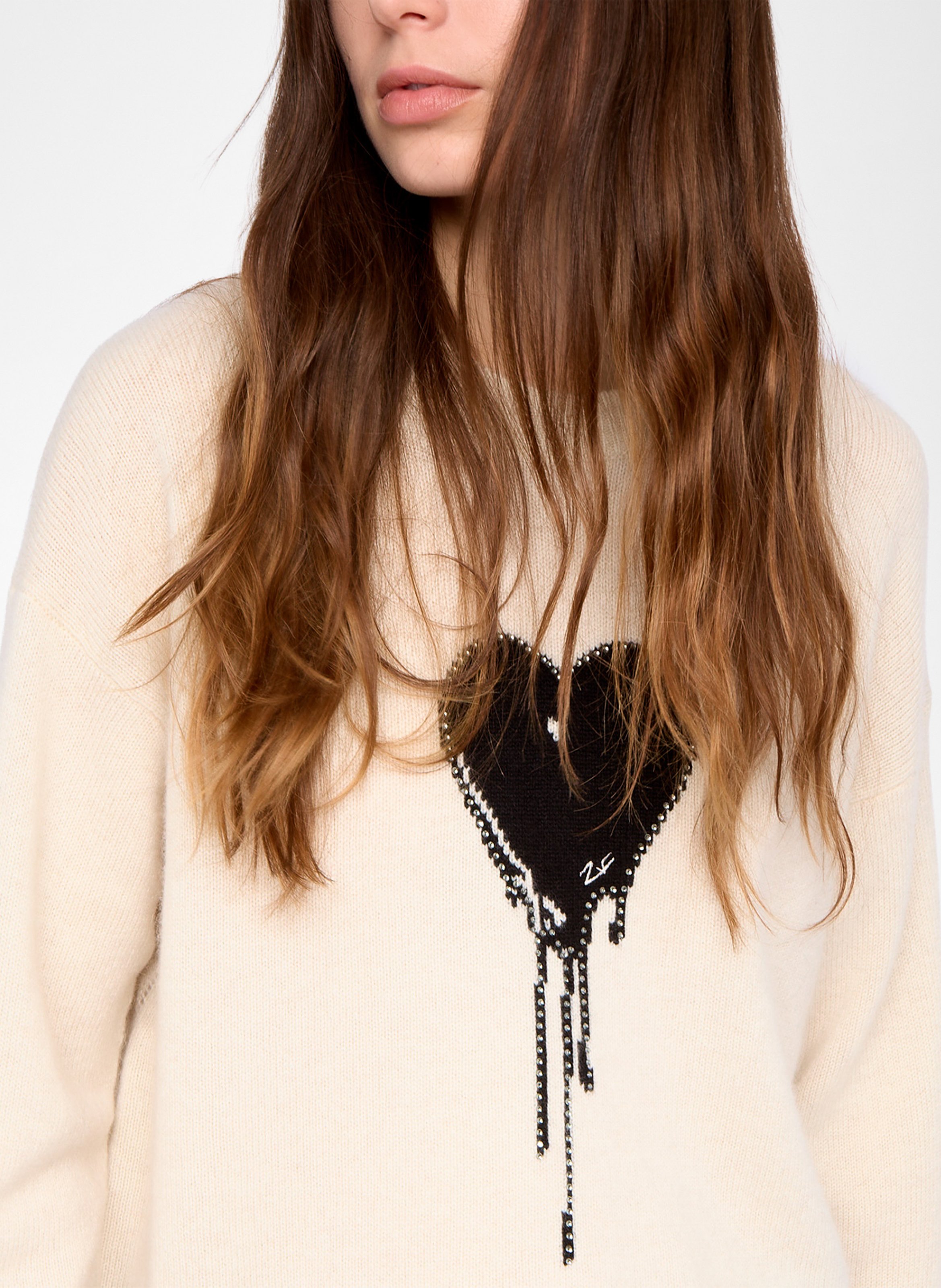 Pull droit col rond en cachemire imprimé markuz ZADIG&VOLTAIRE Blanc