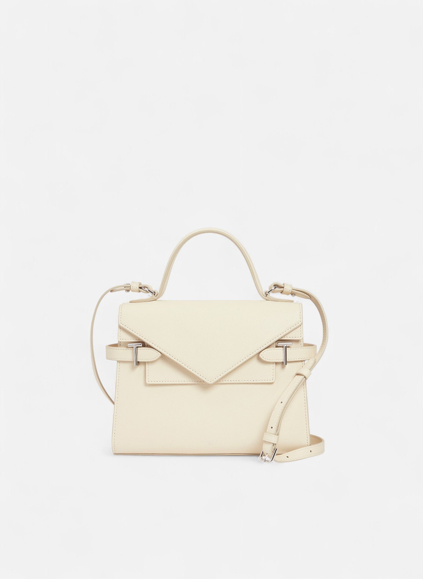 Sac à main double rabat moyen modèle emilie en cuir grainé LE TANNEUR Blanc