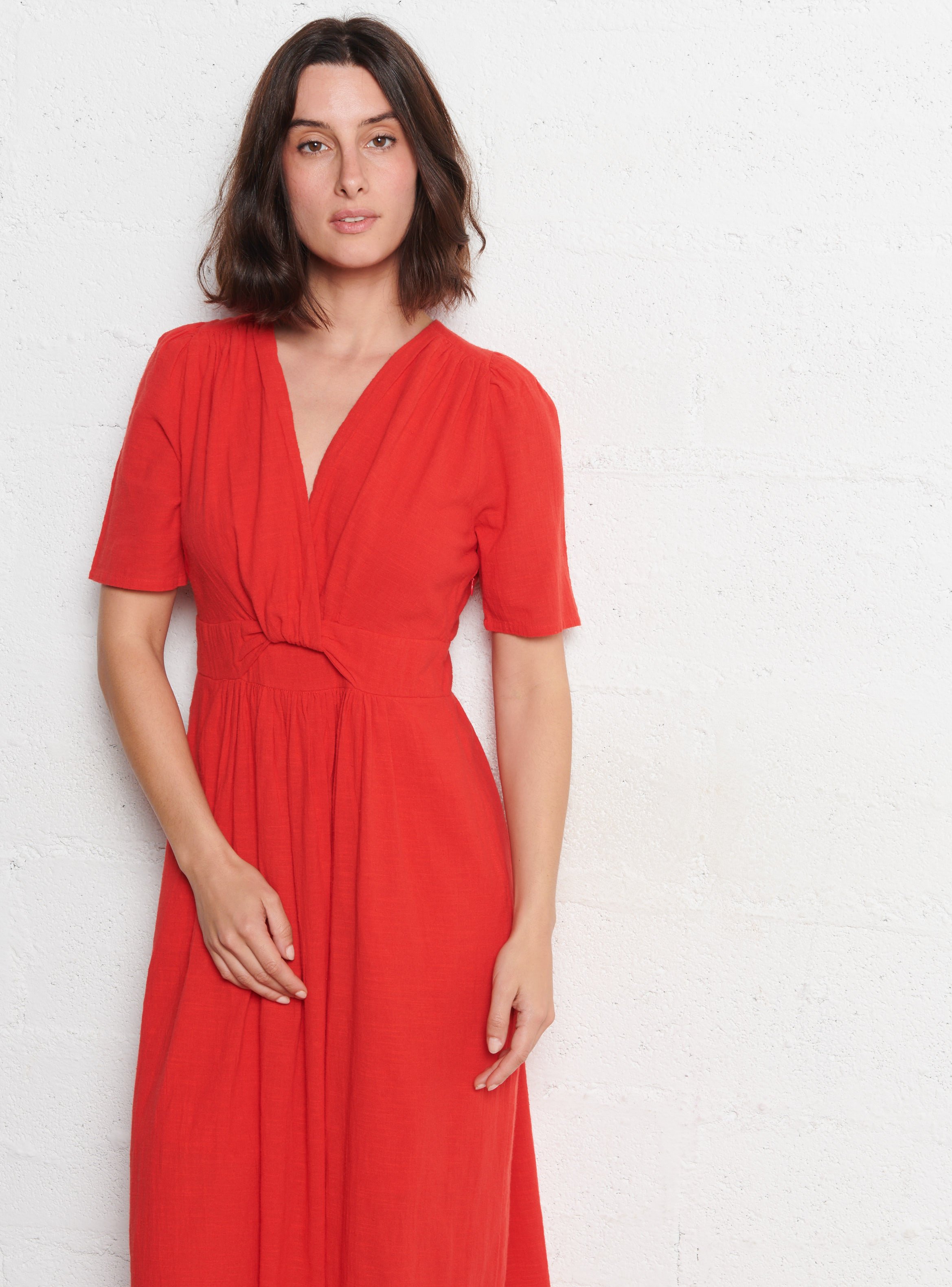 Robe longue cintrée en coton love MAISON 123 Rouge