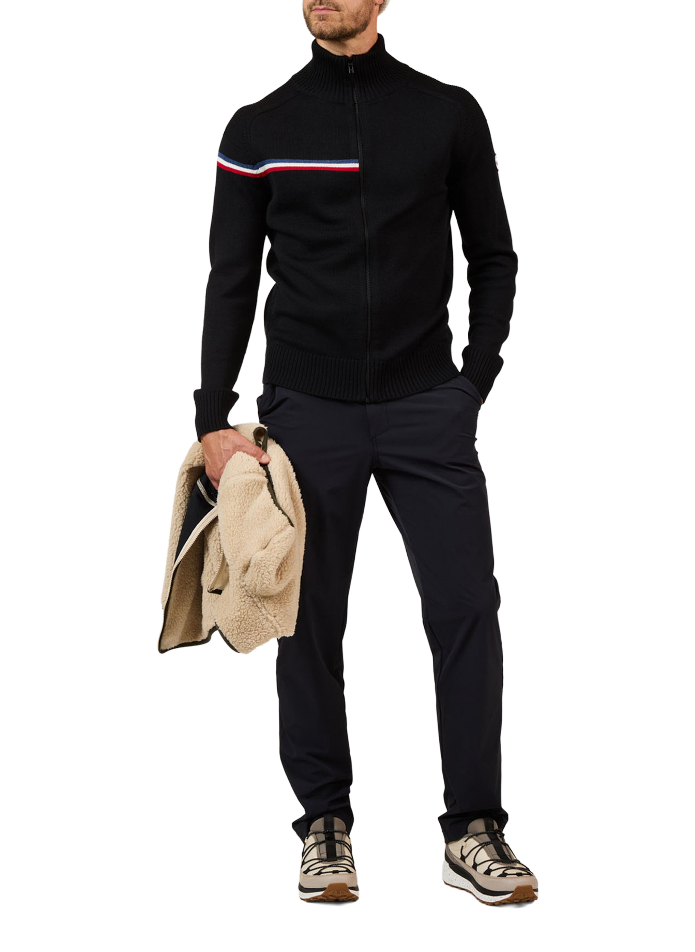 Sweat zippé à col montant en laine mérinos ROSSIGNOL Noir