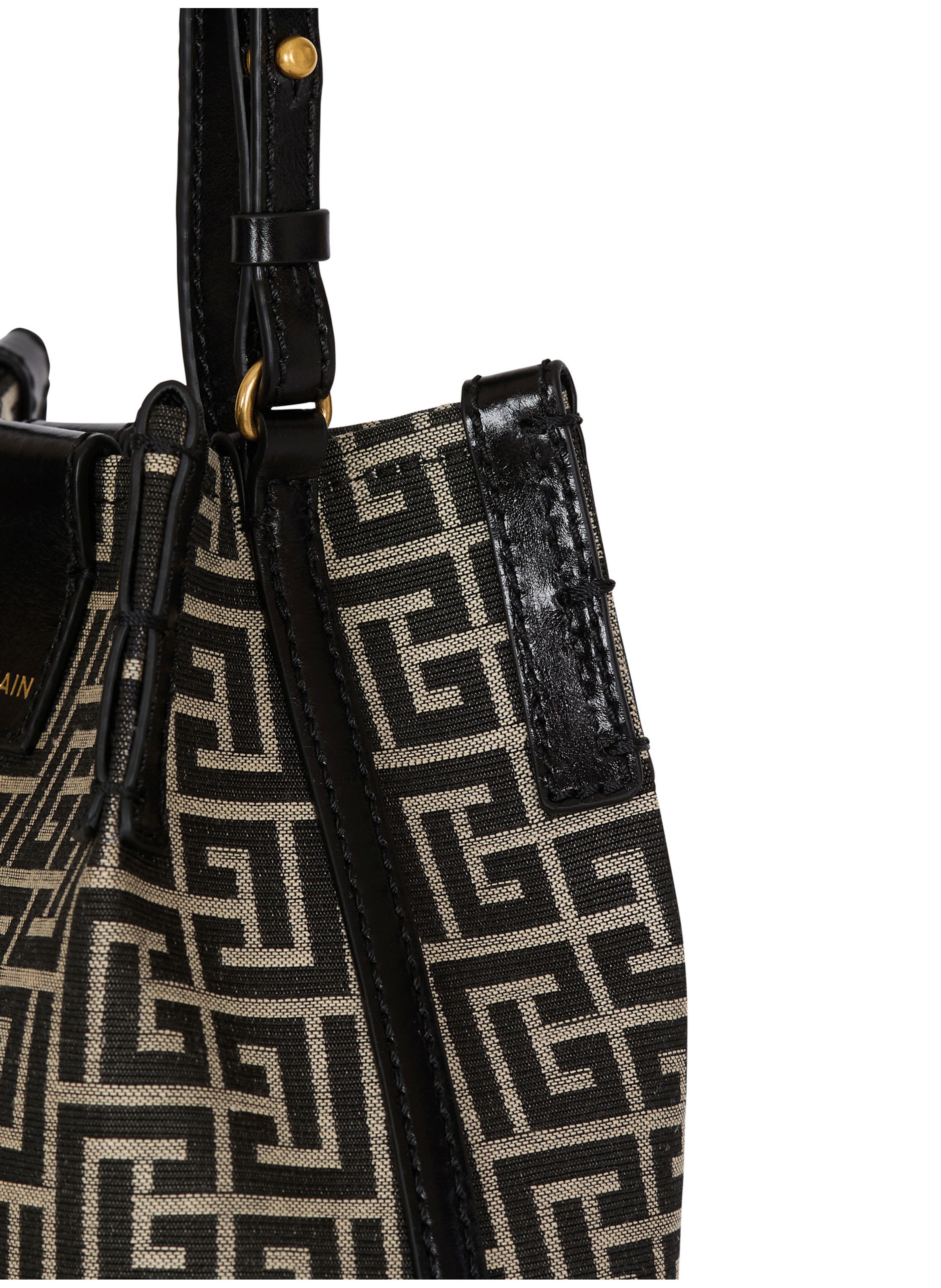 Sac release bucket en jacquard et cuir de veau BALMAIN Noir