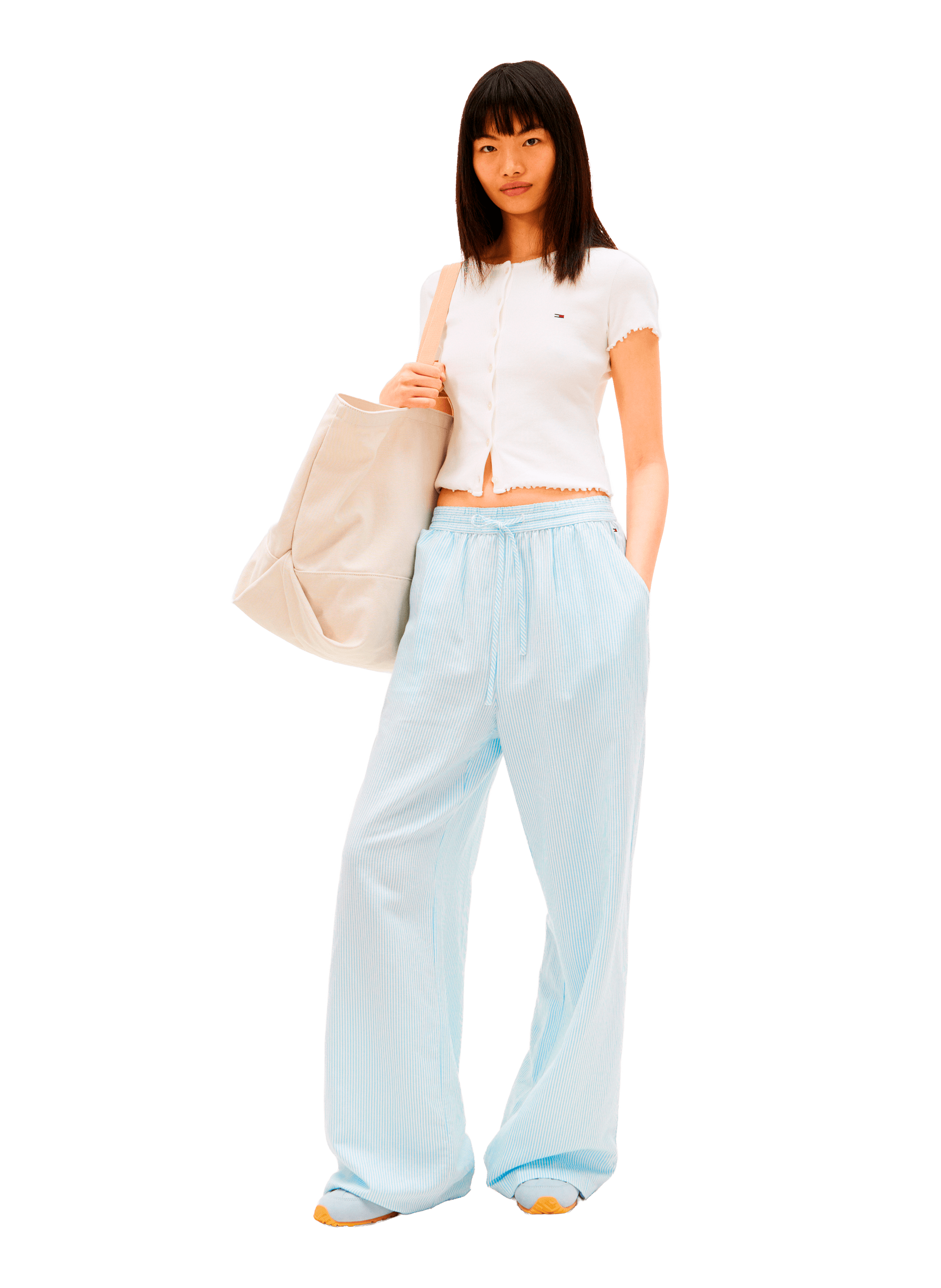 Linen and cotton blend pajama pants TOMMY HILFIGER Blue