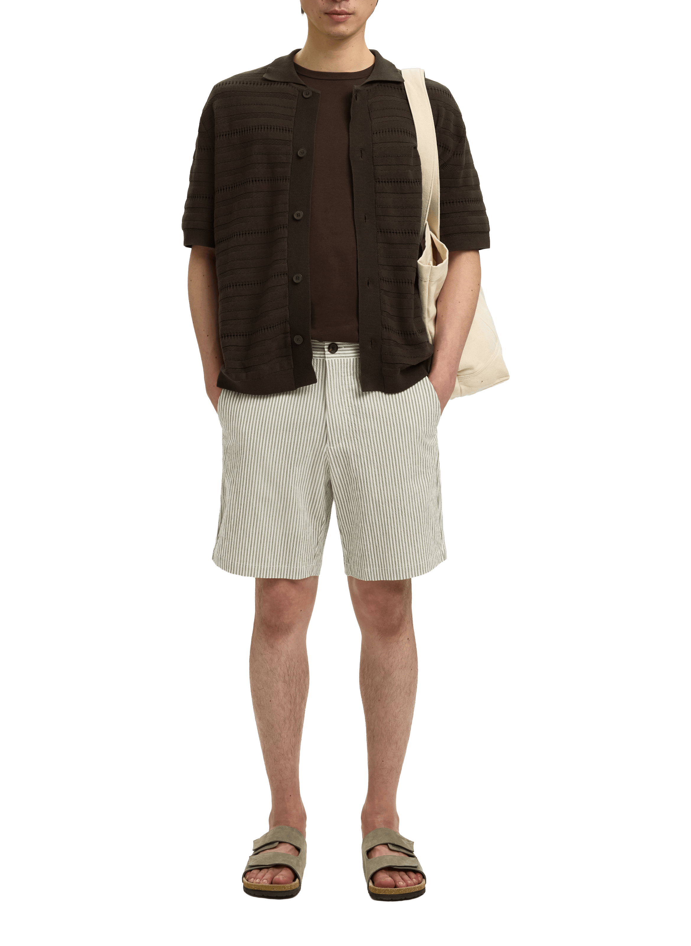 Short-sleeved cotton knit polo SELECTED Brown