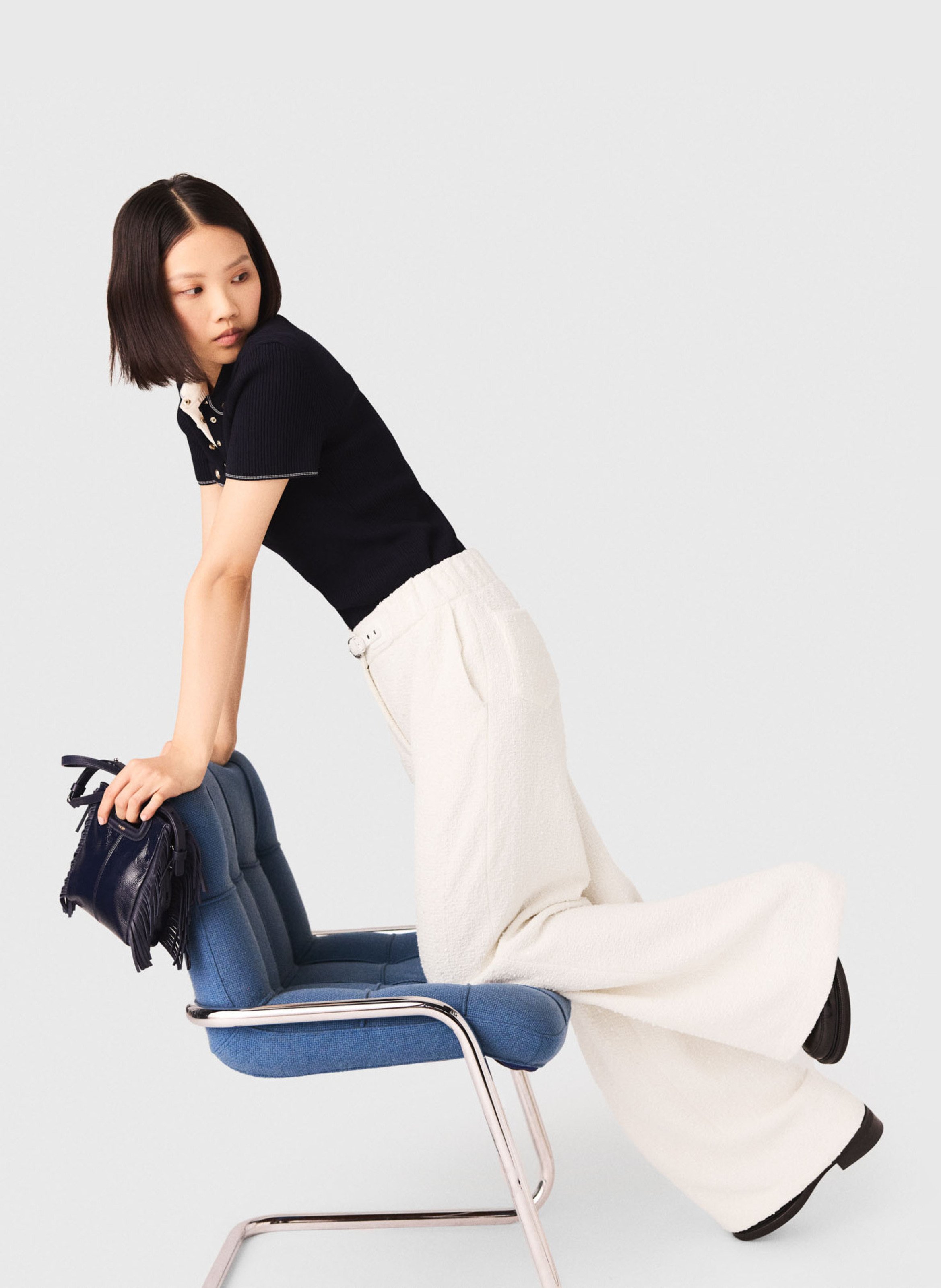 Pantalon large en coton mélangé MAJE Beige