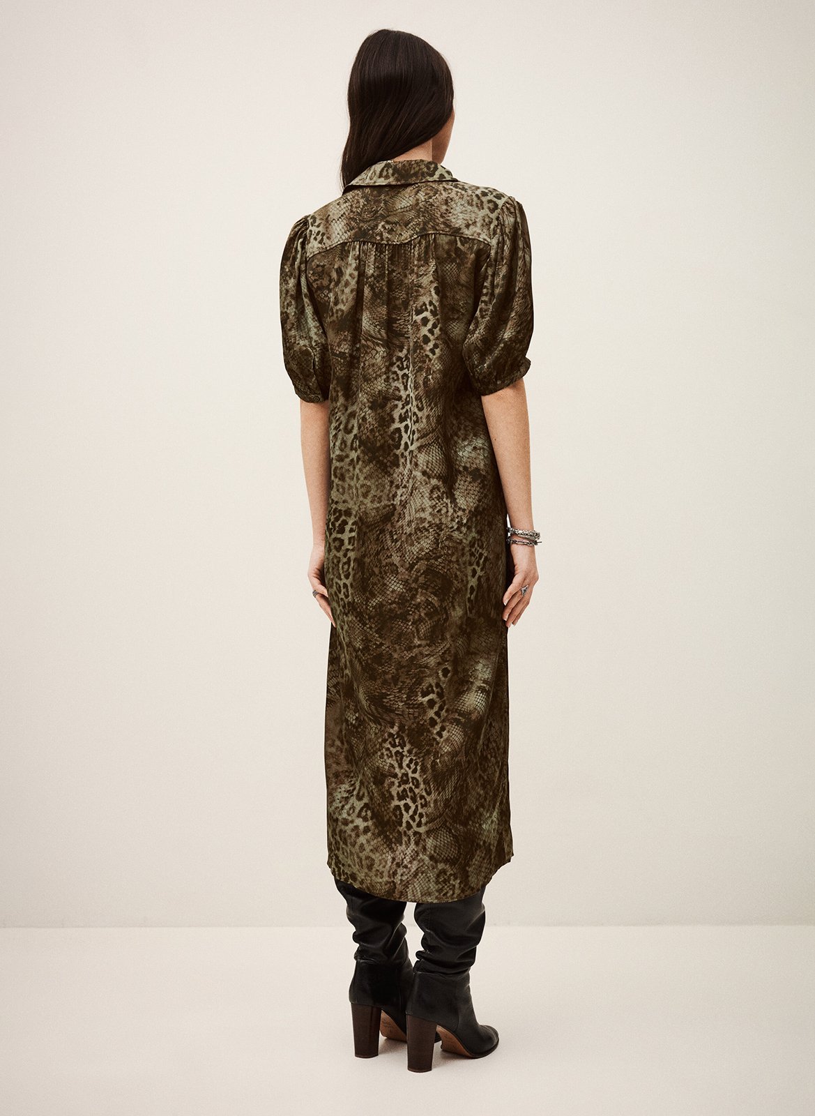 Robe longue col classique imprimée corma BA&SH Kaki