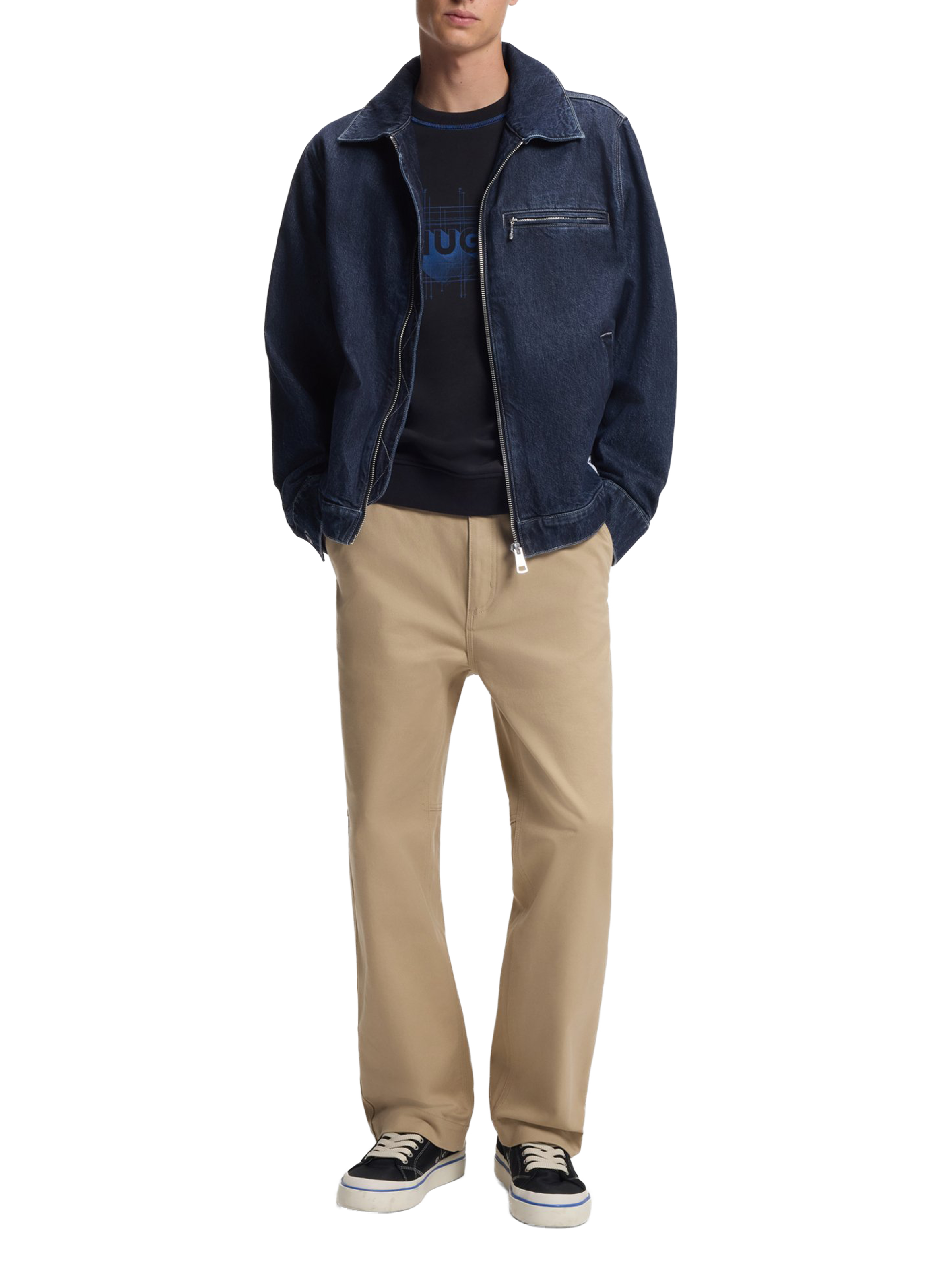 Zip-up cotton denim jacket HUGO BLUE Blue