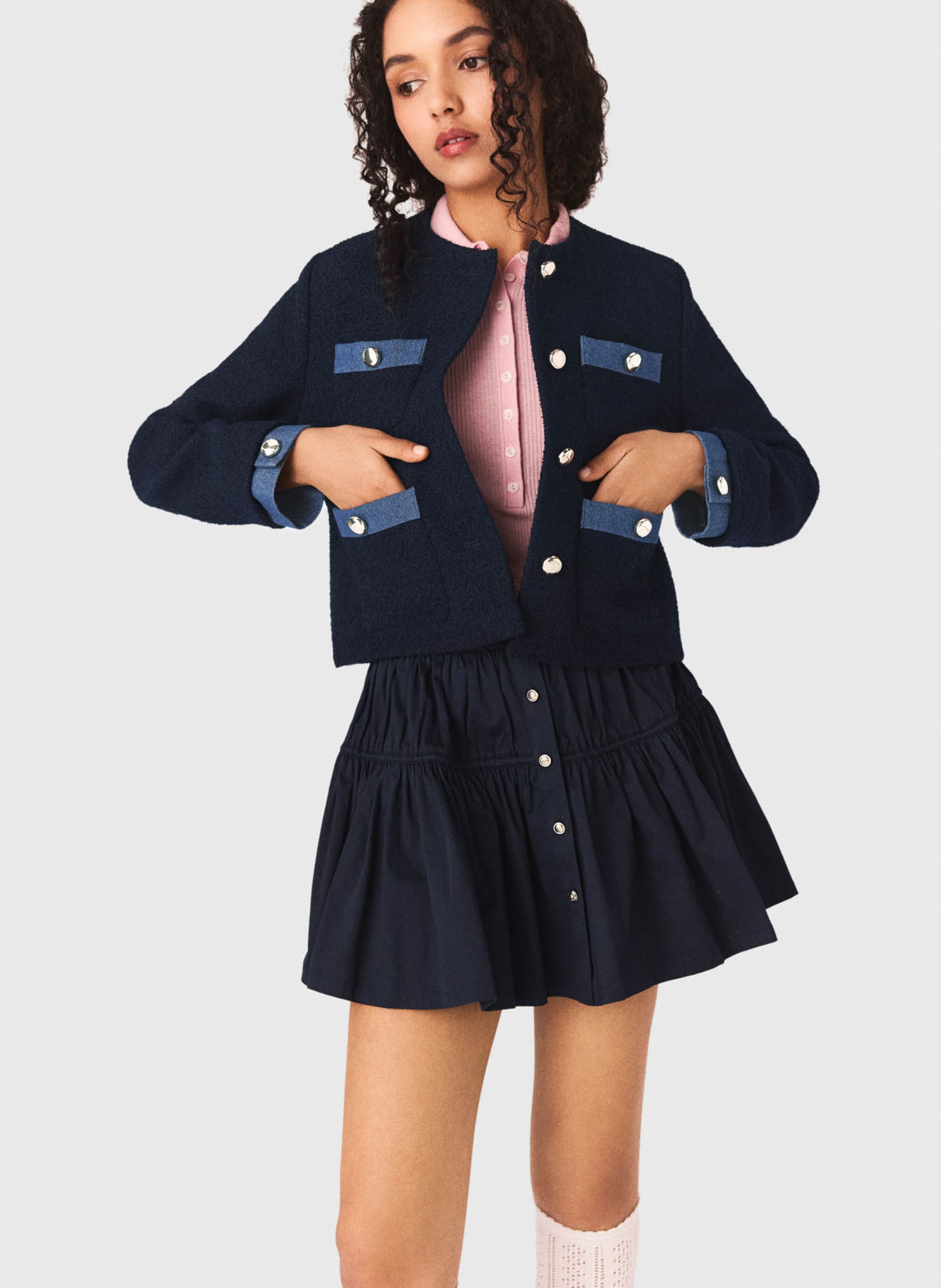 Veste droite col rond MAJE Bleu