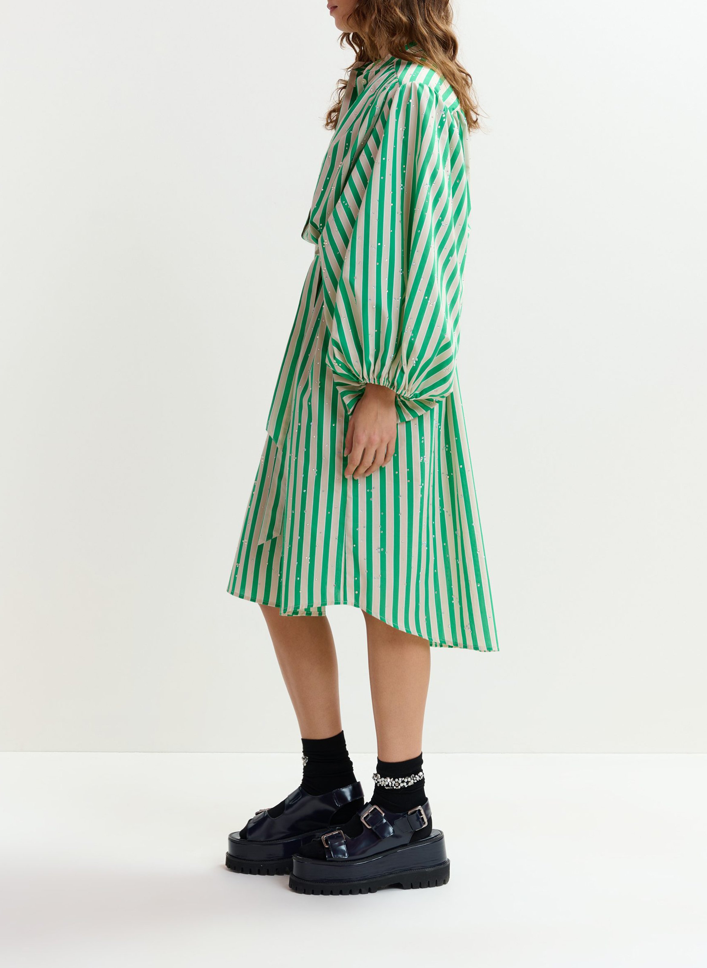 Robe midi col mao en coton mélangé jodianna ESSENTIEL ANTWERP Vert