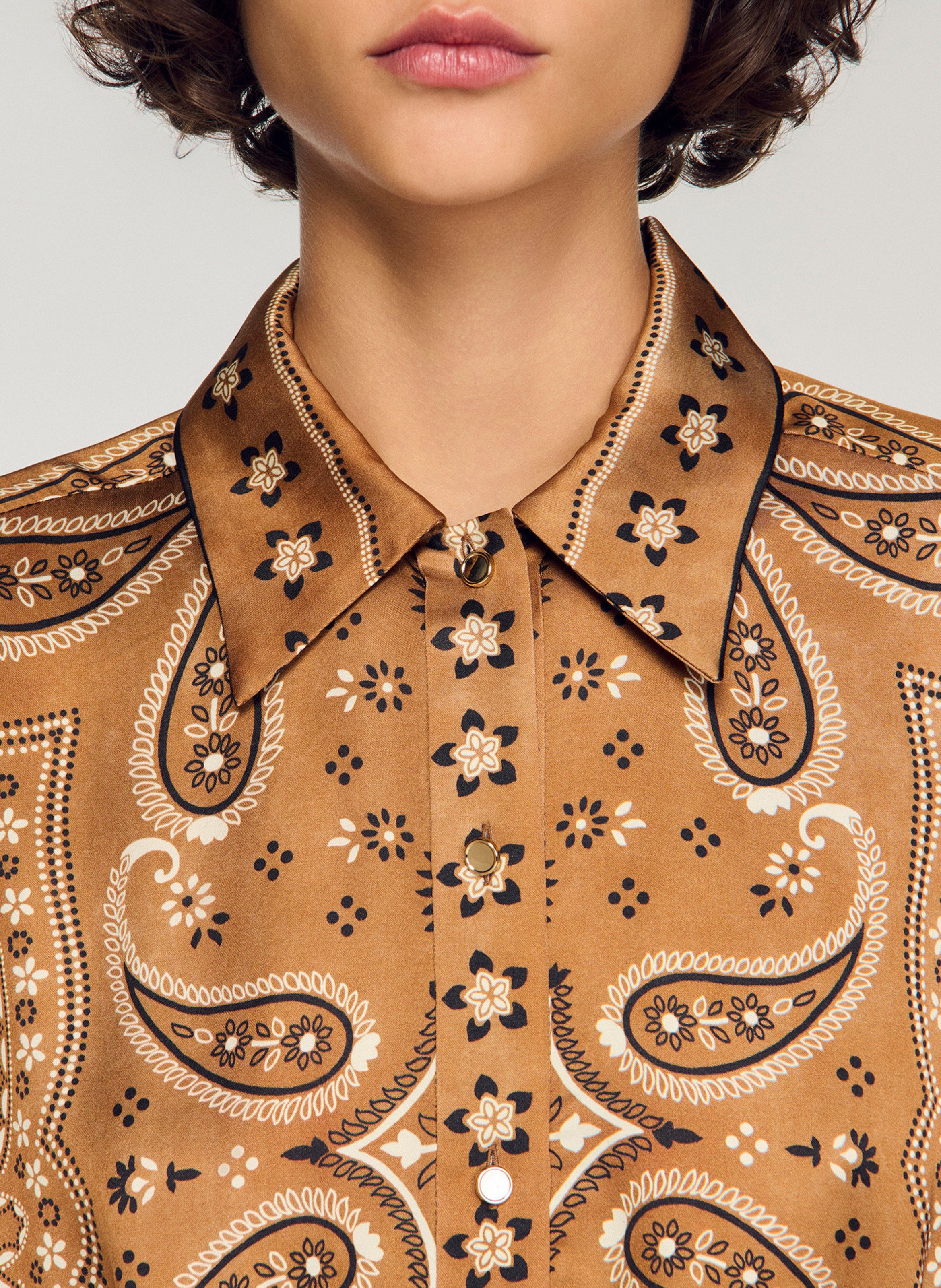Chemise col chemise imprimée SANDRO Marron