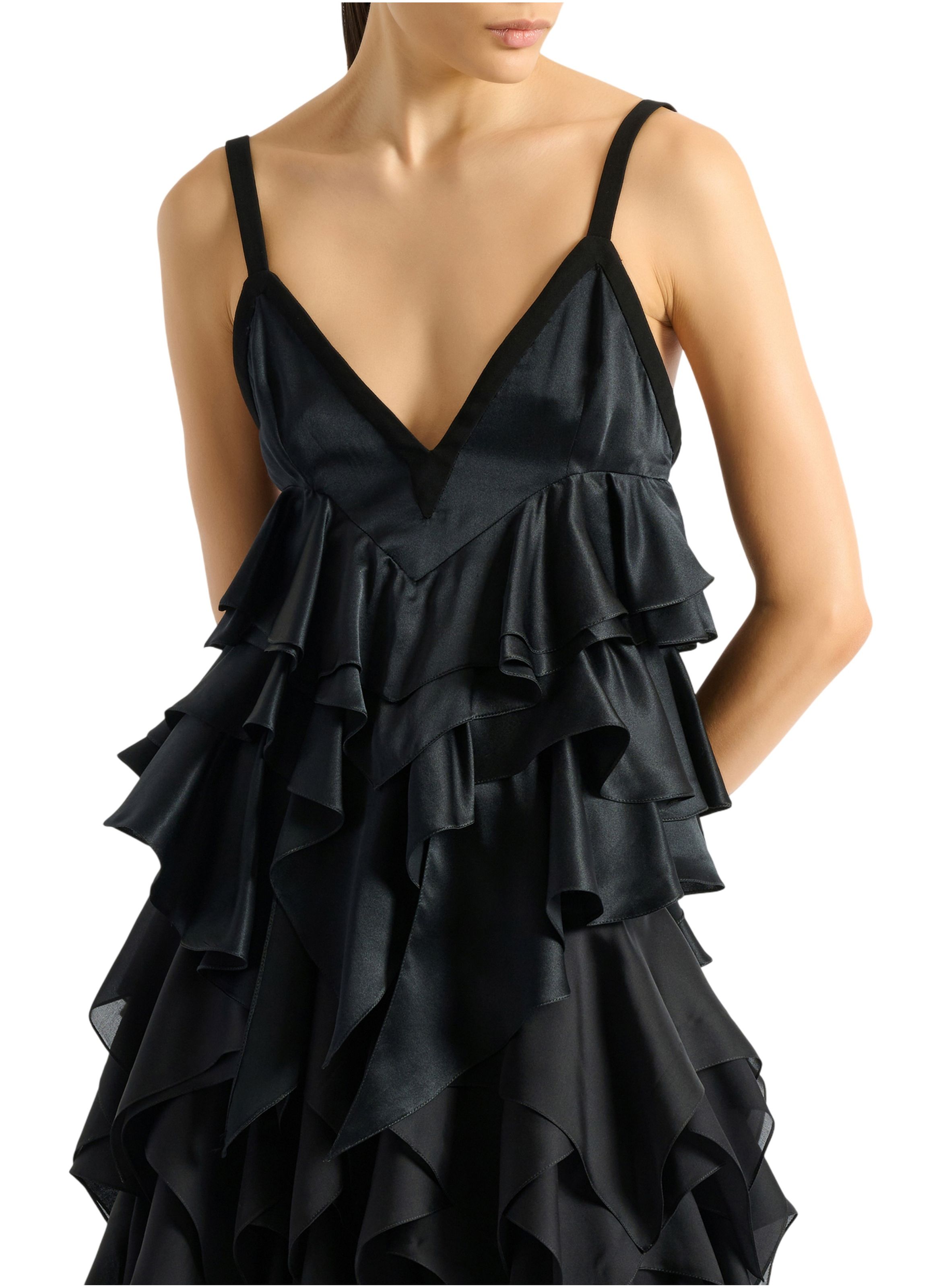 Top à fines bretelles en satin BALMAIN Noir