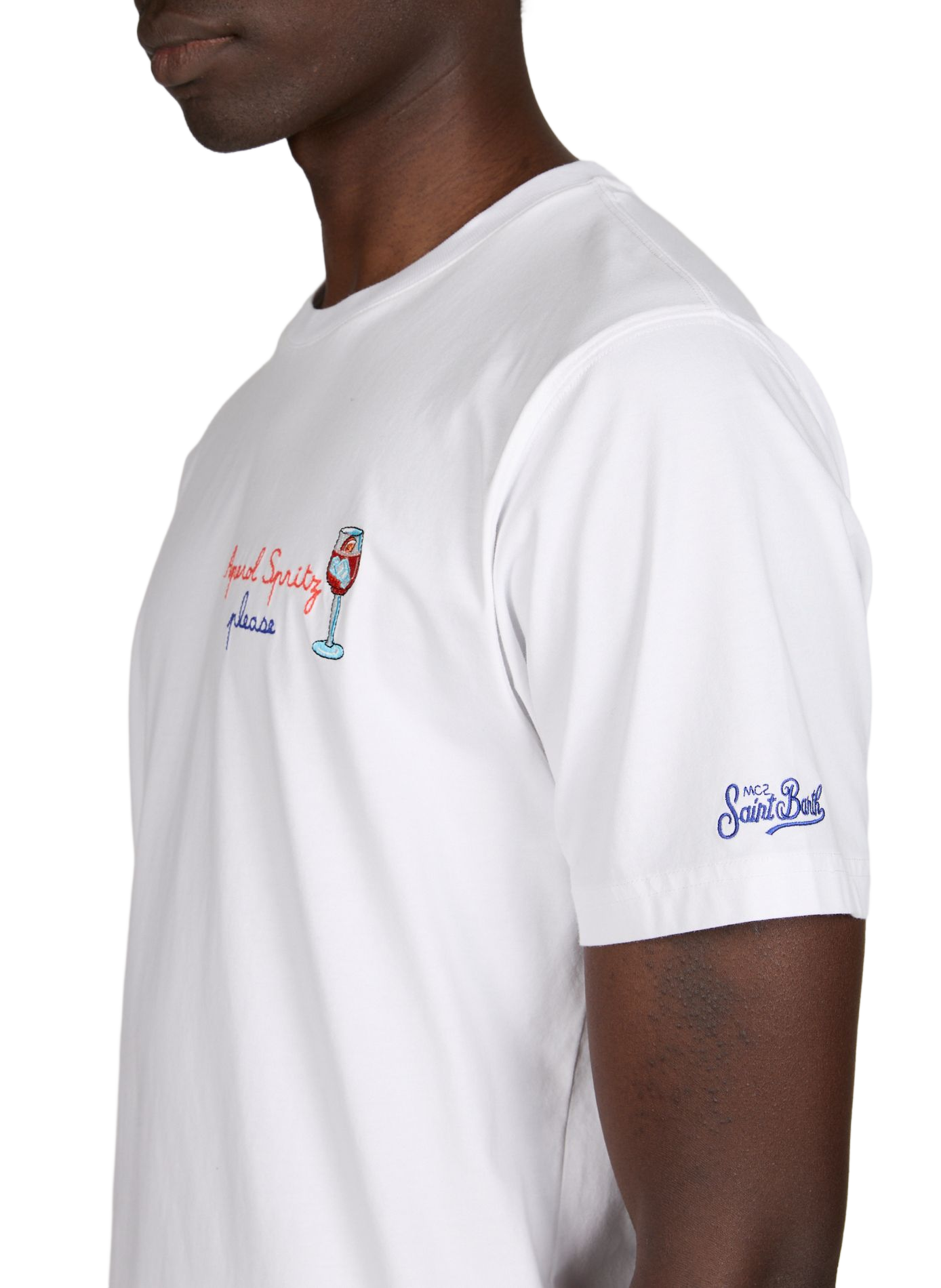 Camiseta bordada de cuello redondo en algodón. MC2 SAINT BARTH Blanco