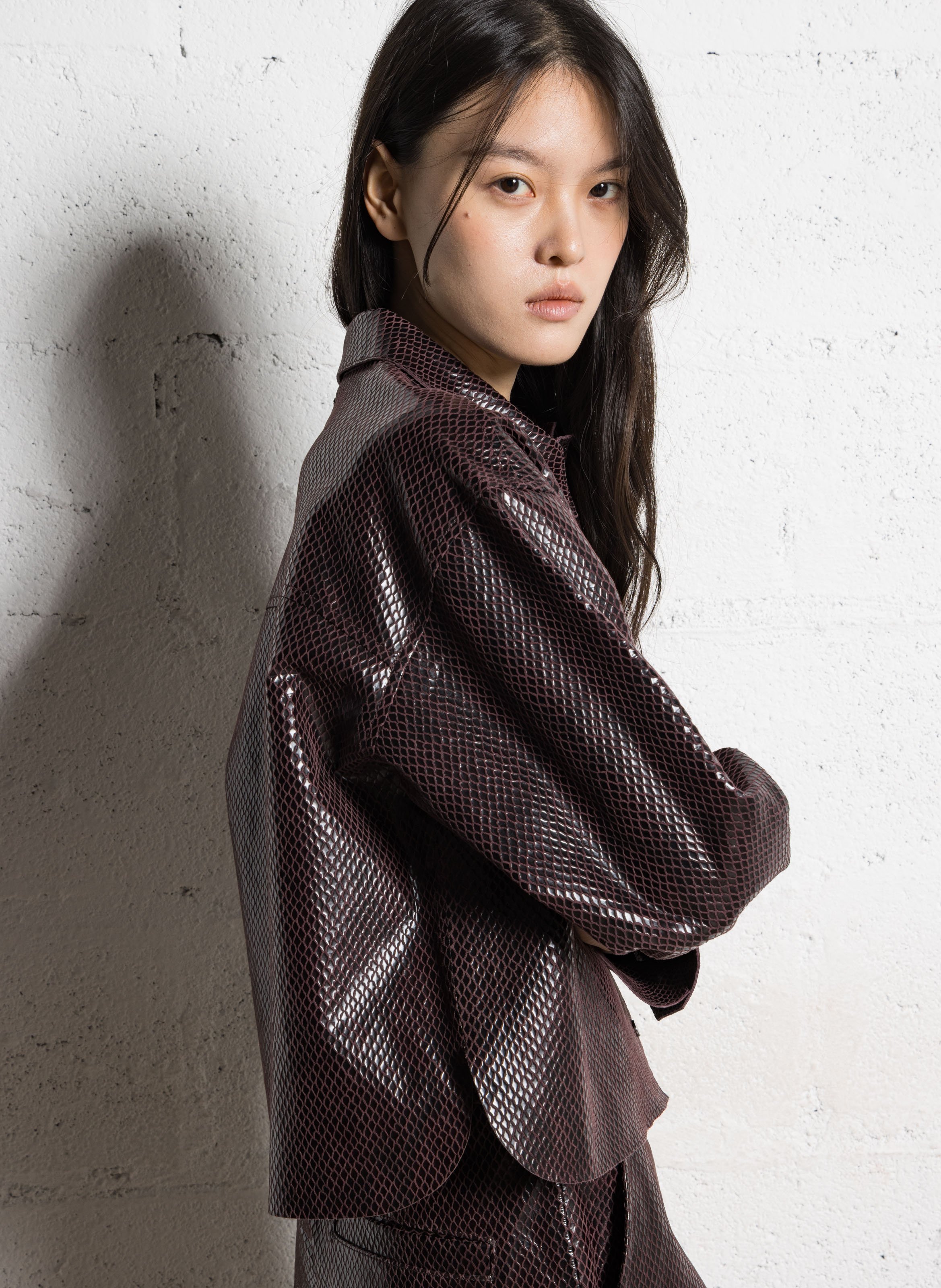 Veste droite col classique en cuir IKKS Violet