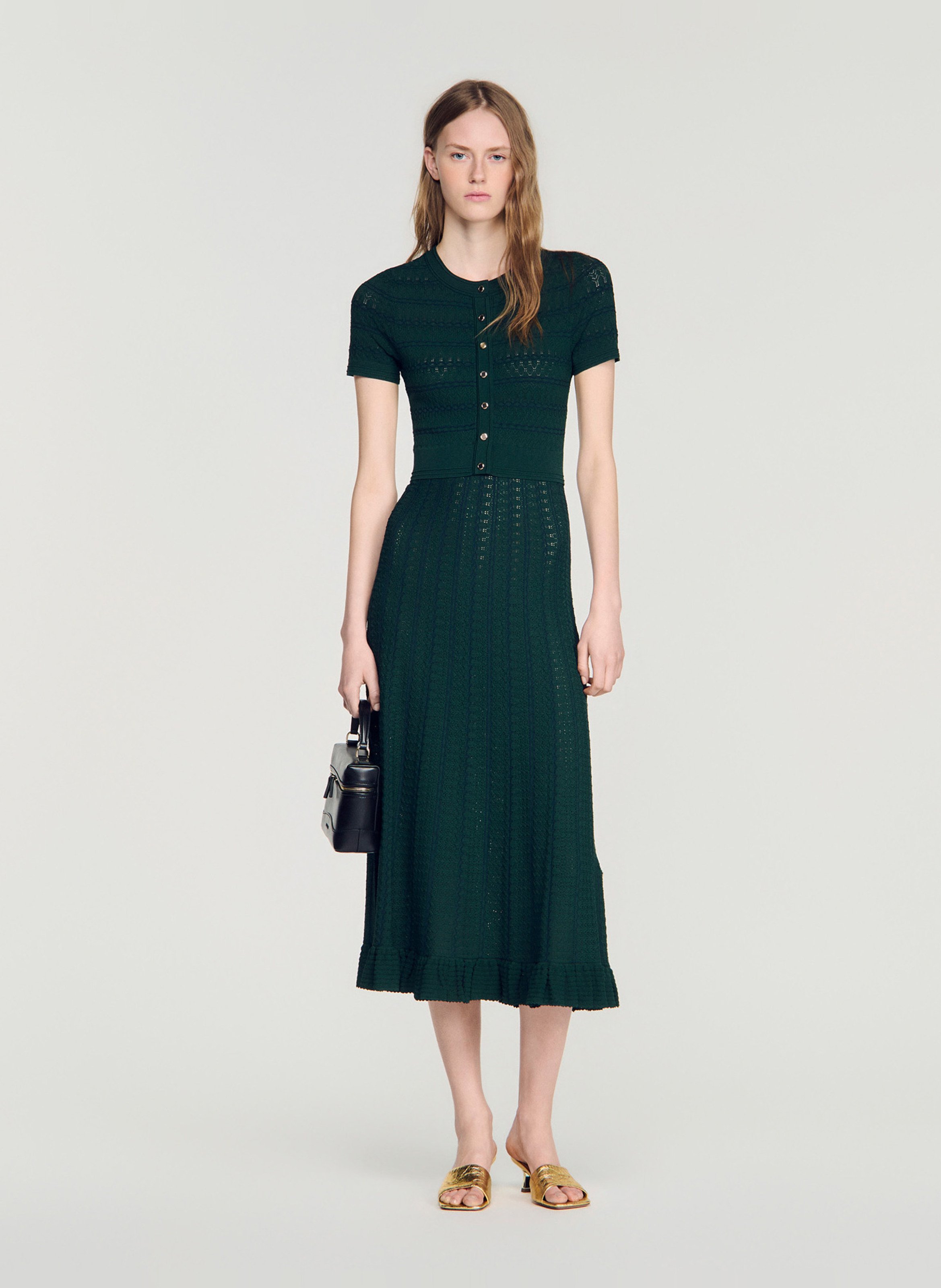 Robe longue en maille SANDRO Vert