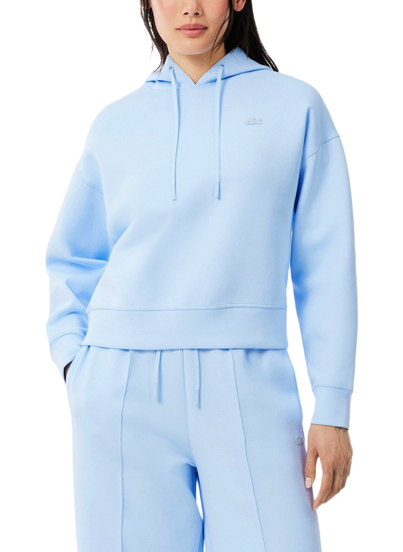 Sweat à capuche oversize à logo brodé en coton mélangé LACOSTE Bleu