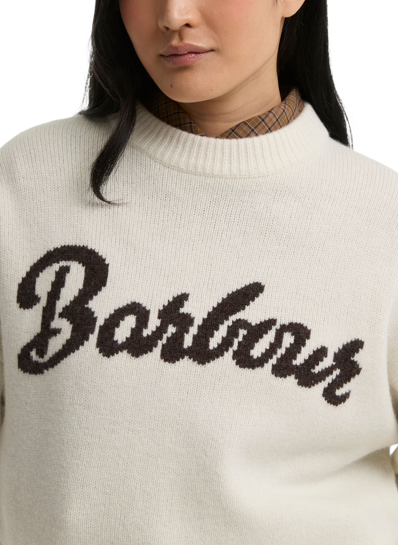 Pull col rond en laine BARBOUR Beige