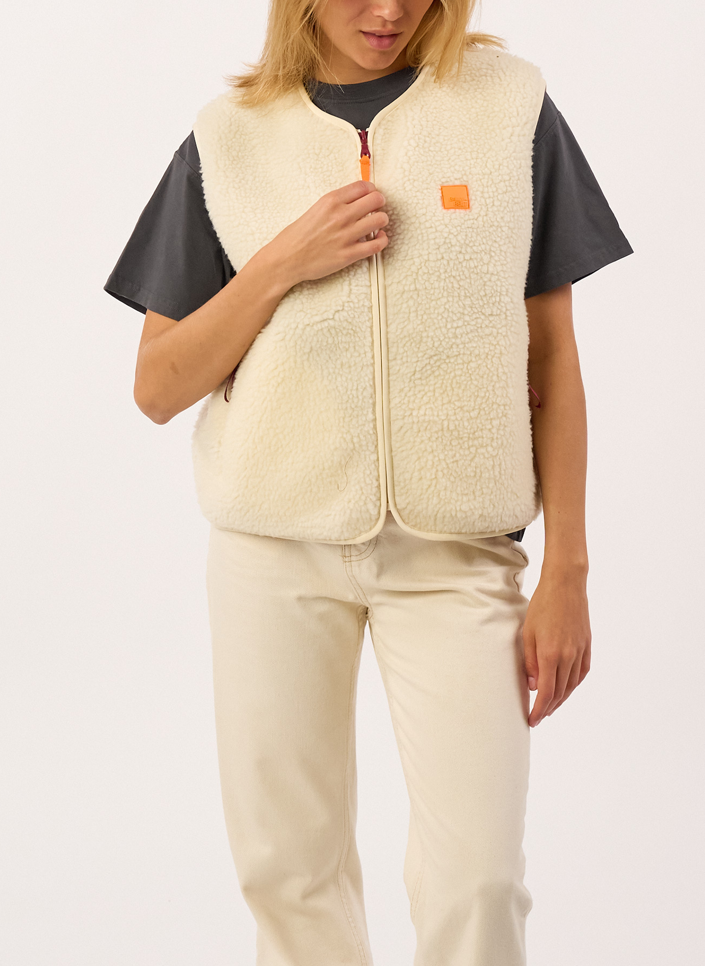 Veste sherpa zippée sans manches | Beige BILLYBELT Femme