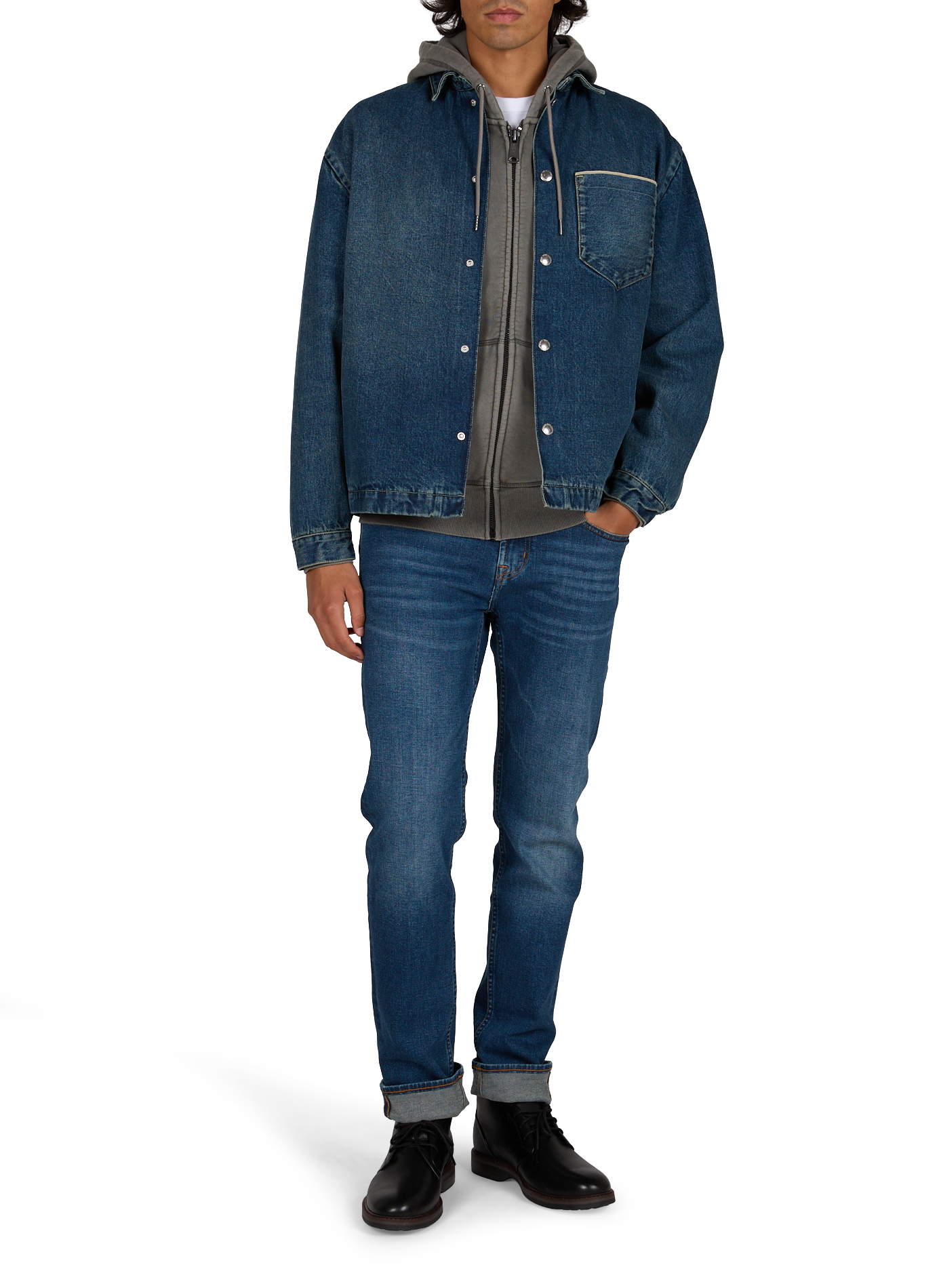 Gerade geschnittene Jacke aus Baumwoll-Denim 7 FOR ALL MANKIND Blau