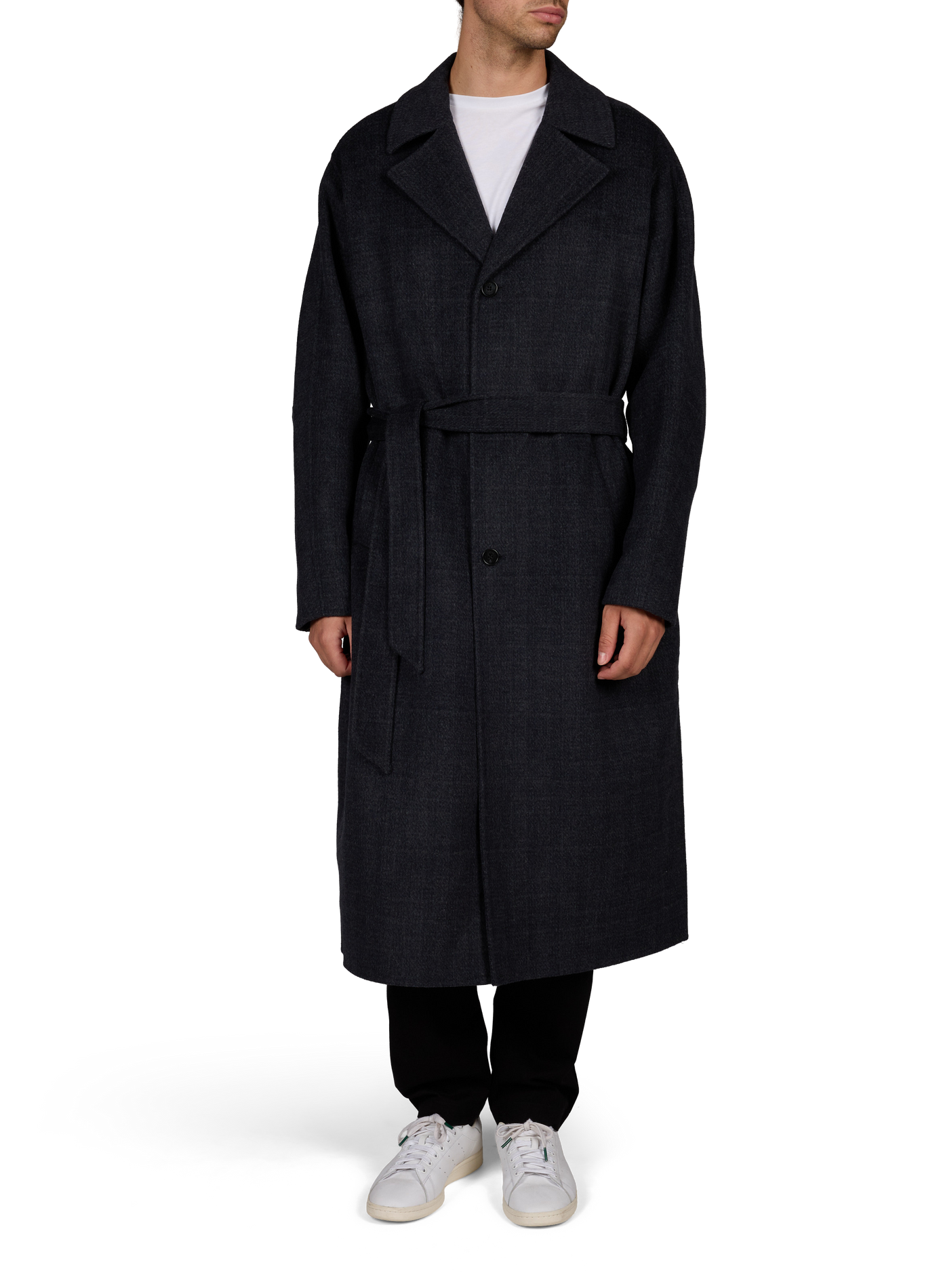 Belted wool-blend coat with notched lapels MAISON KITSUNÉ Blue