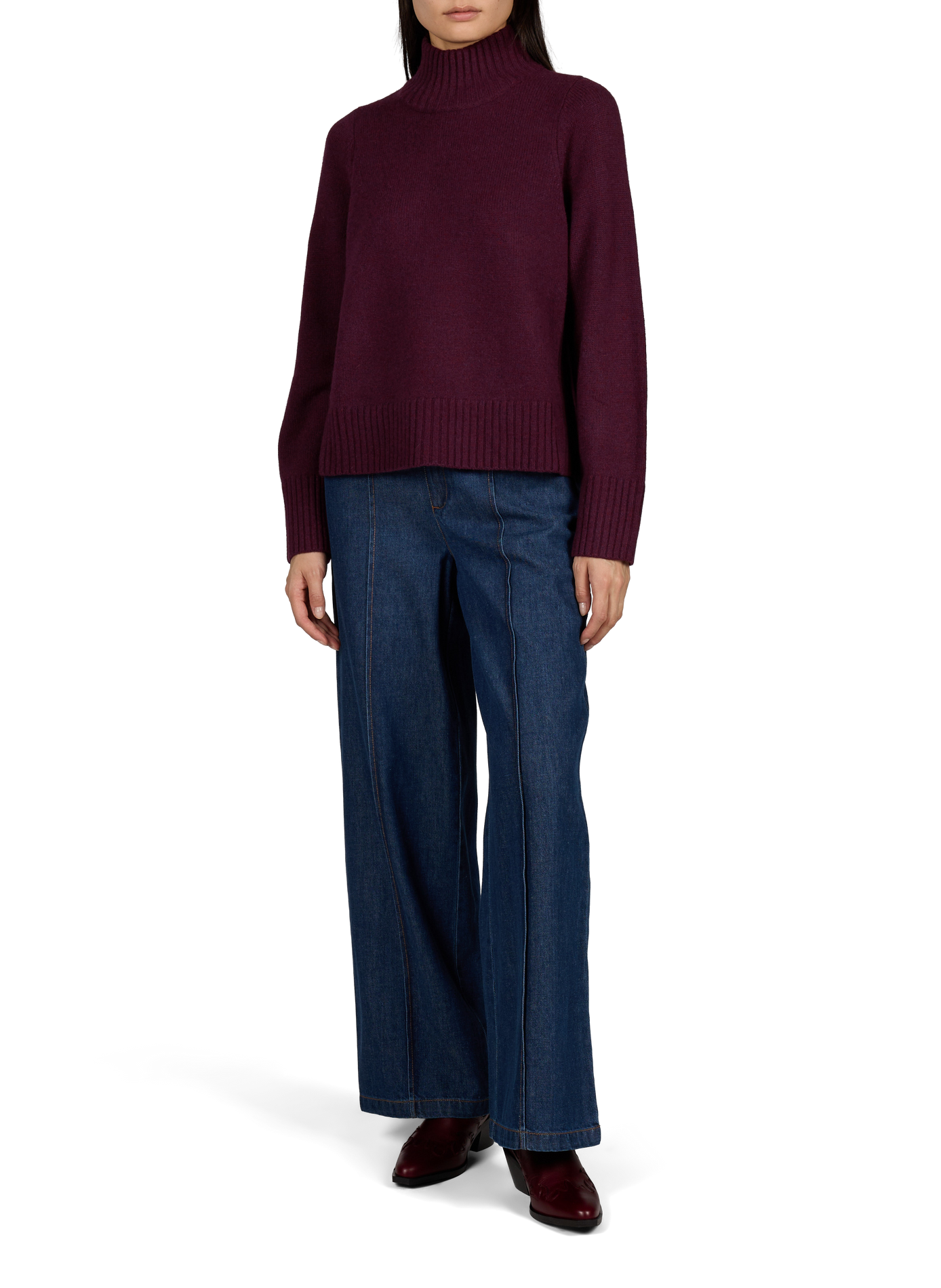 Megane straight high-neck merino wool sweater PETITE MENDIGOTE Purple