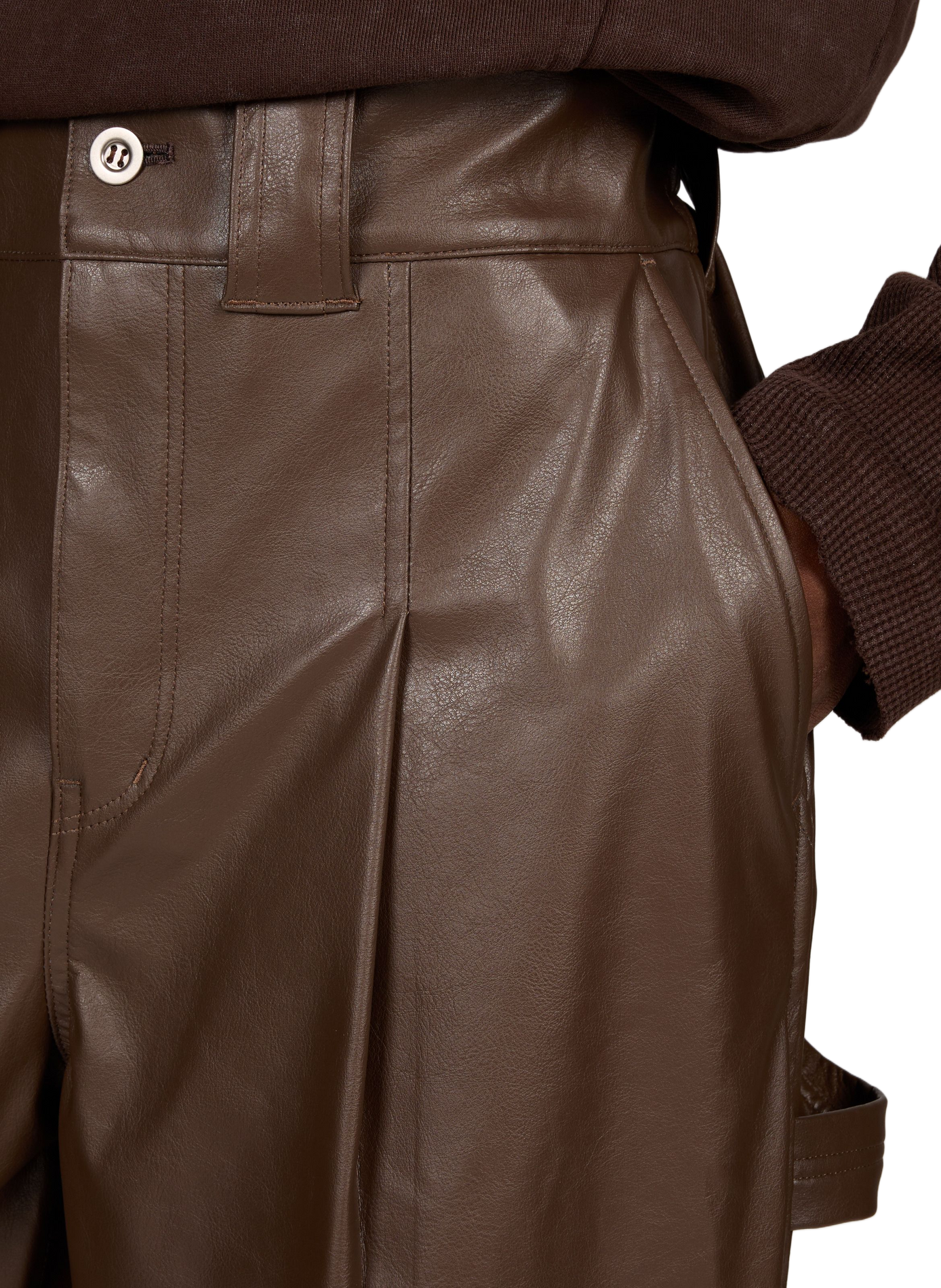 Straight Leg Faux Leather Jeans WANSIE Brown