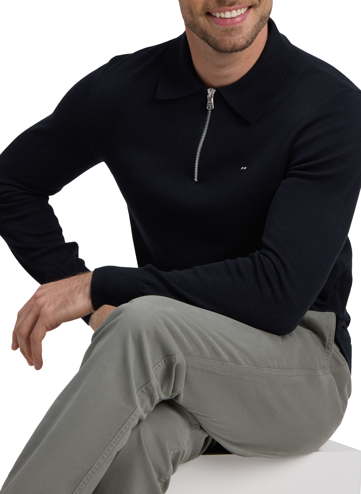 Pull col classique en coton mélangé EDEN PARK Zwart