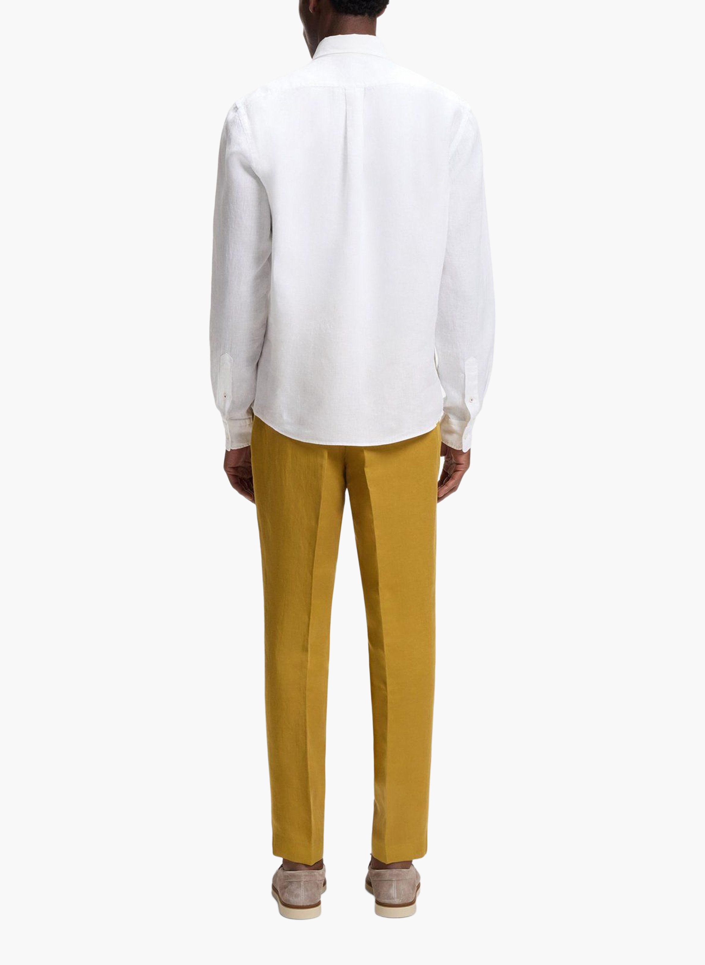 Chemise en lin col classique BOSS Blanc