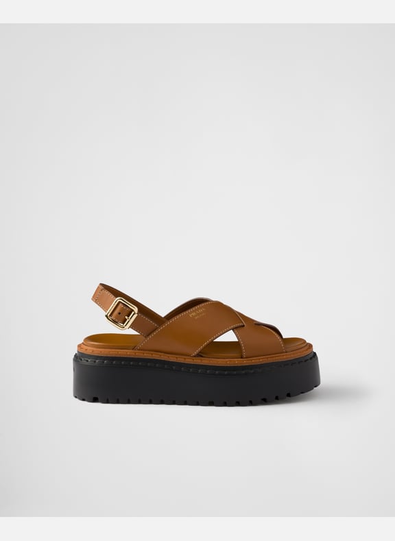 Sandales croisées en cuir Marron by PRADA PRADA Sandales croisées en cuir Marron