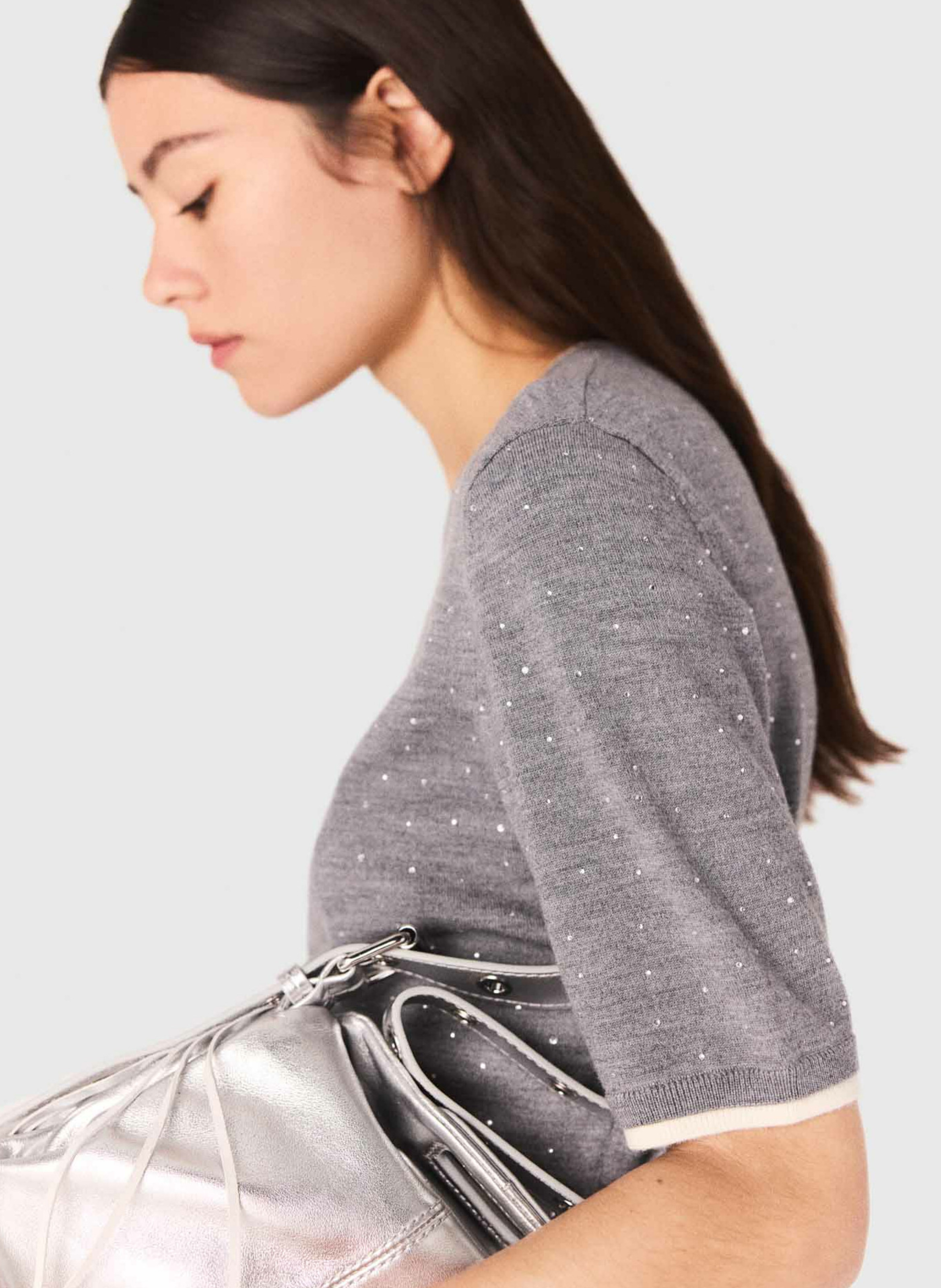 Pull col rond en laine mélangée Gris