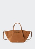 Sac à main en cuir et coton Midi New York Deep tan/deep tan