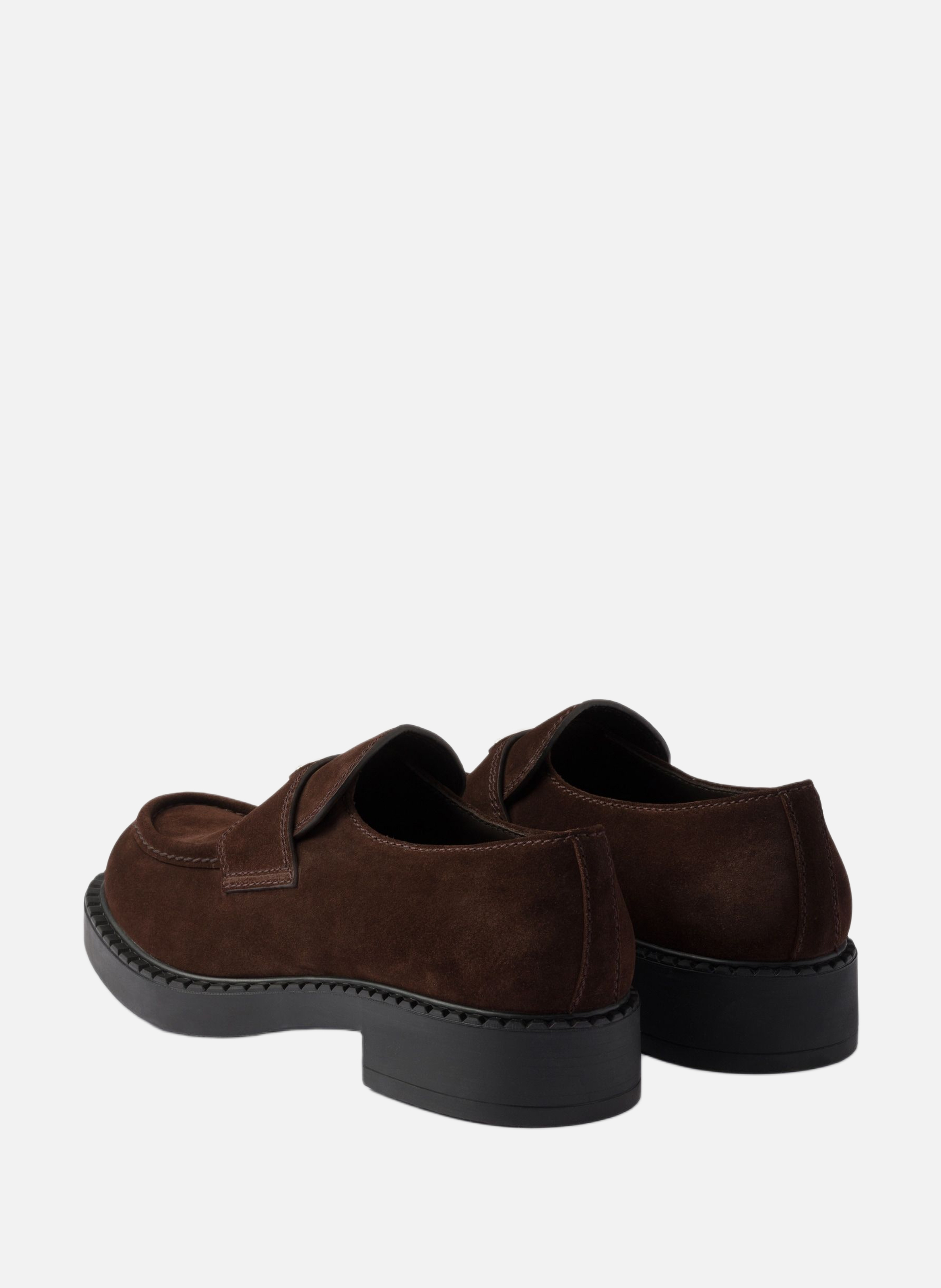 Mocassins en veau velours chocolat PRADA Marron