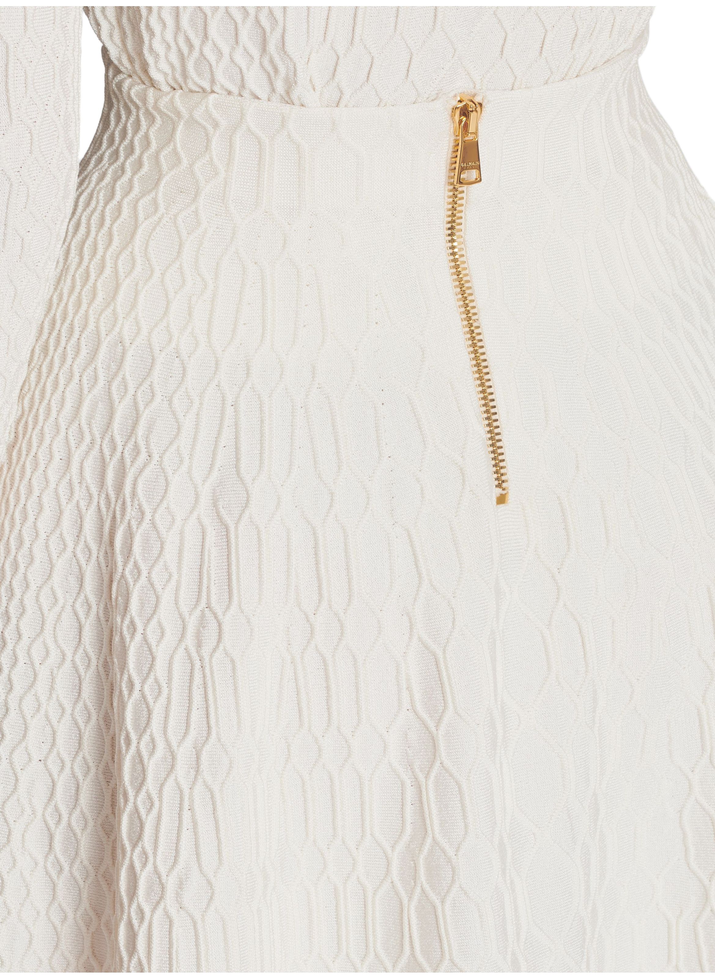 Jupe patineuse en maille croco BALMAIN Blanc