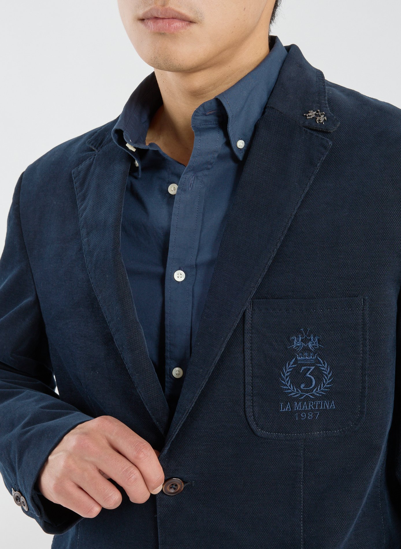 Blazer in blended cotton with tailored collar LA MARTINA Blue