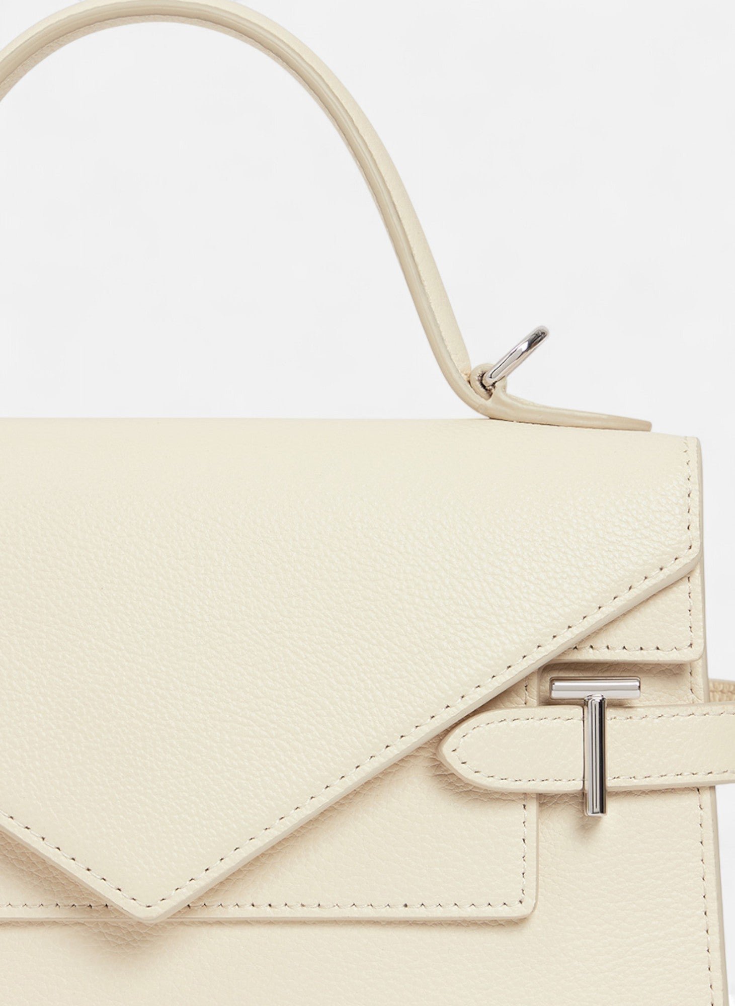 Sac à main double rabat moyen modèle emilie en cuir grainé LE TANNEUR Blanc