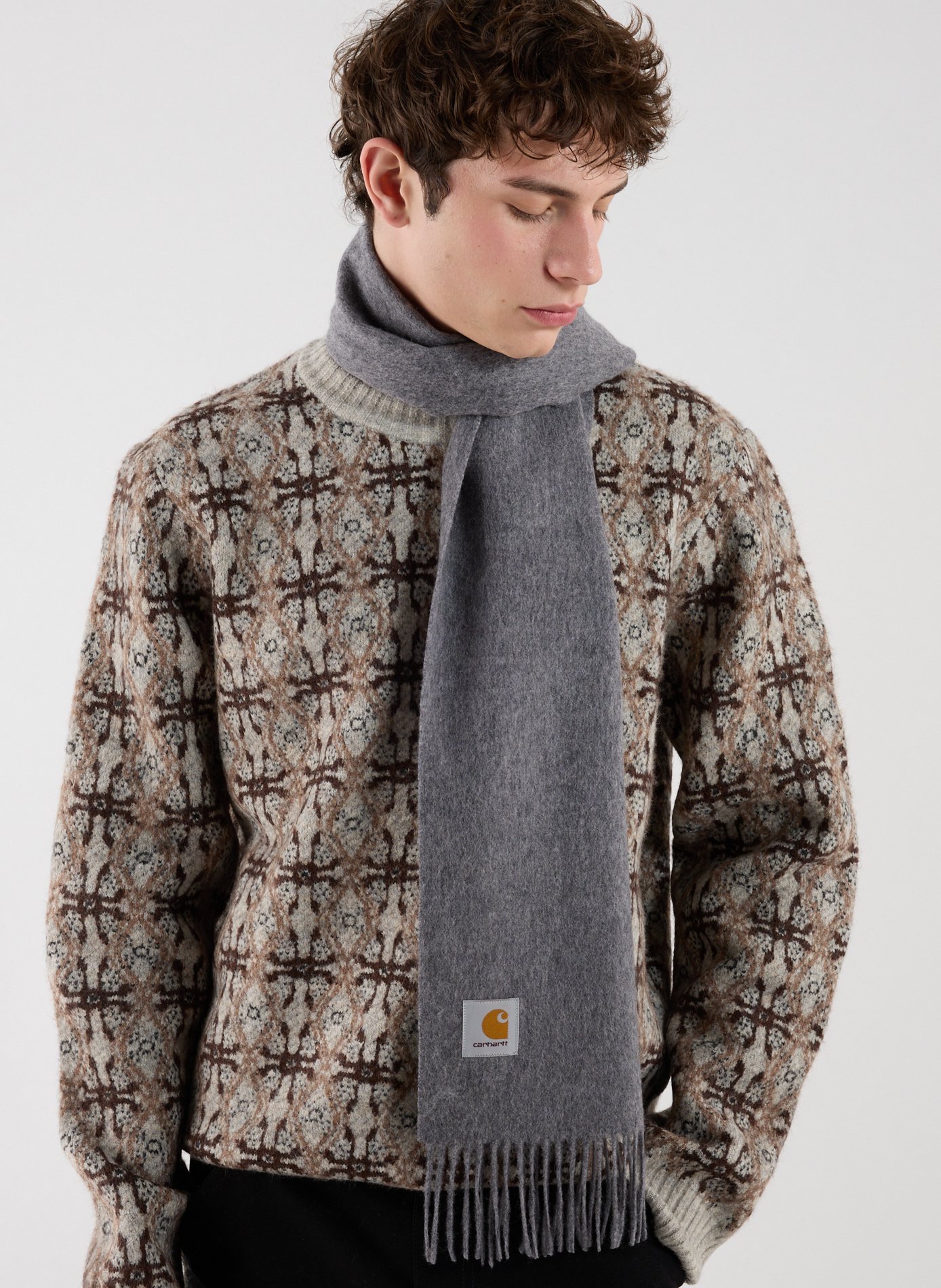 Scarf with a plain and checked appearance CARHARTT WIP Grey