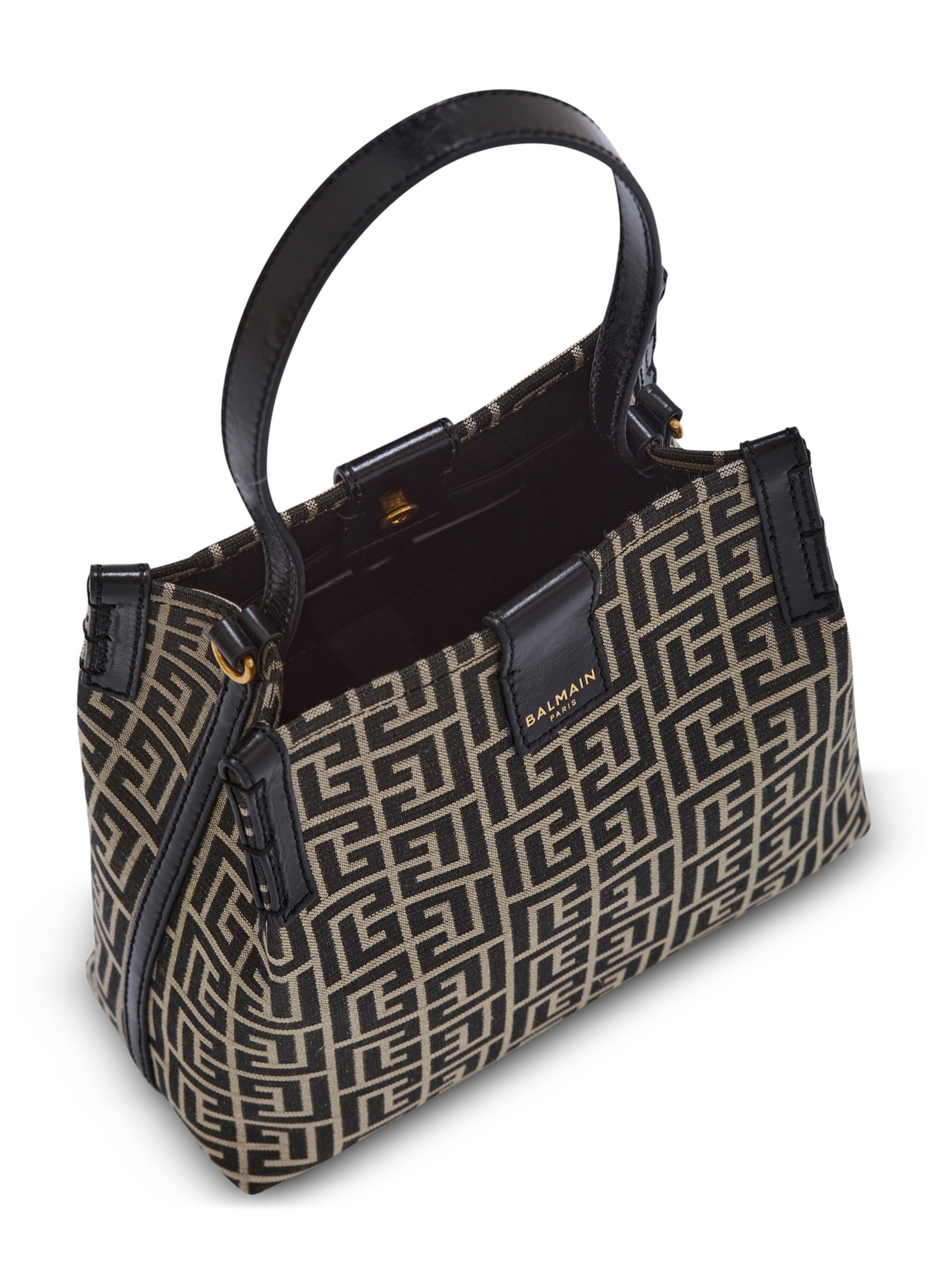 Sac release bucket en jacquard et cuir de veau BALMAIN Noir