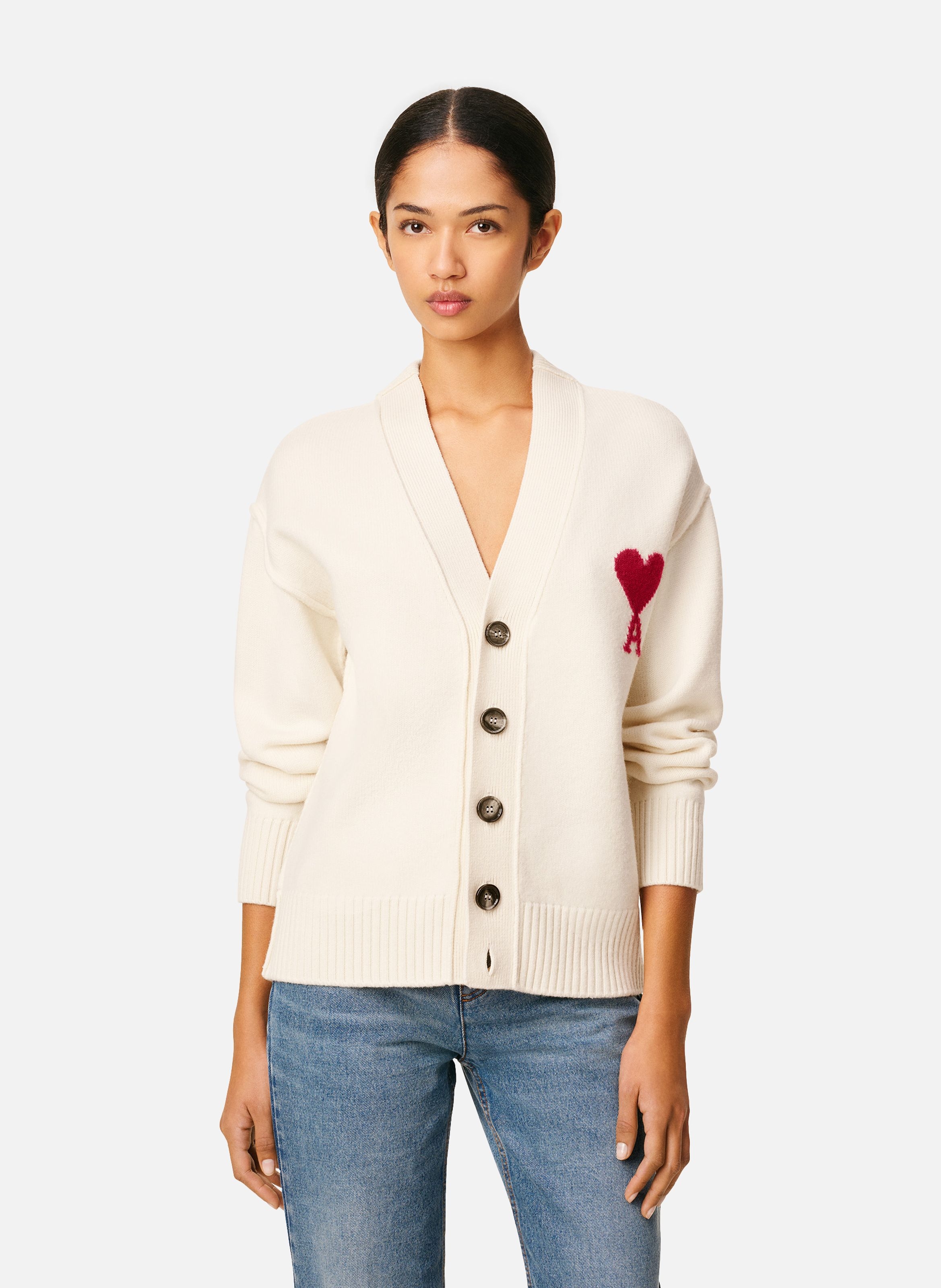 Cardigan ami de coeur en laine unisexe AMI PARIS Blanc