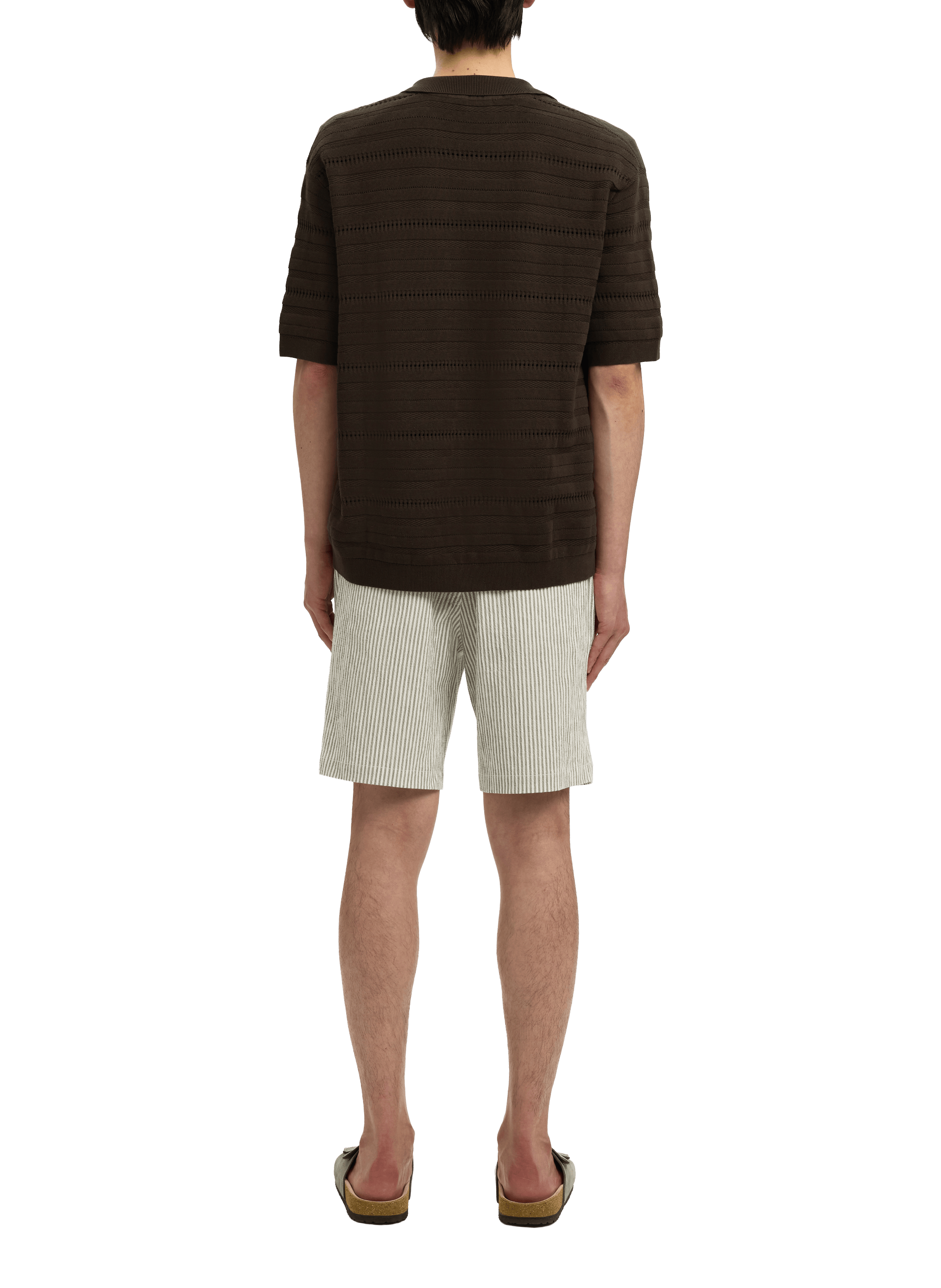 Short-sleeved cotton knit polo SELECTED Brown