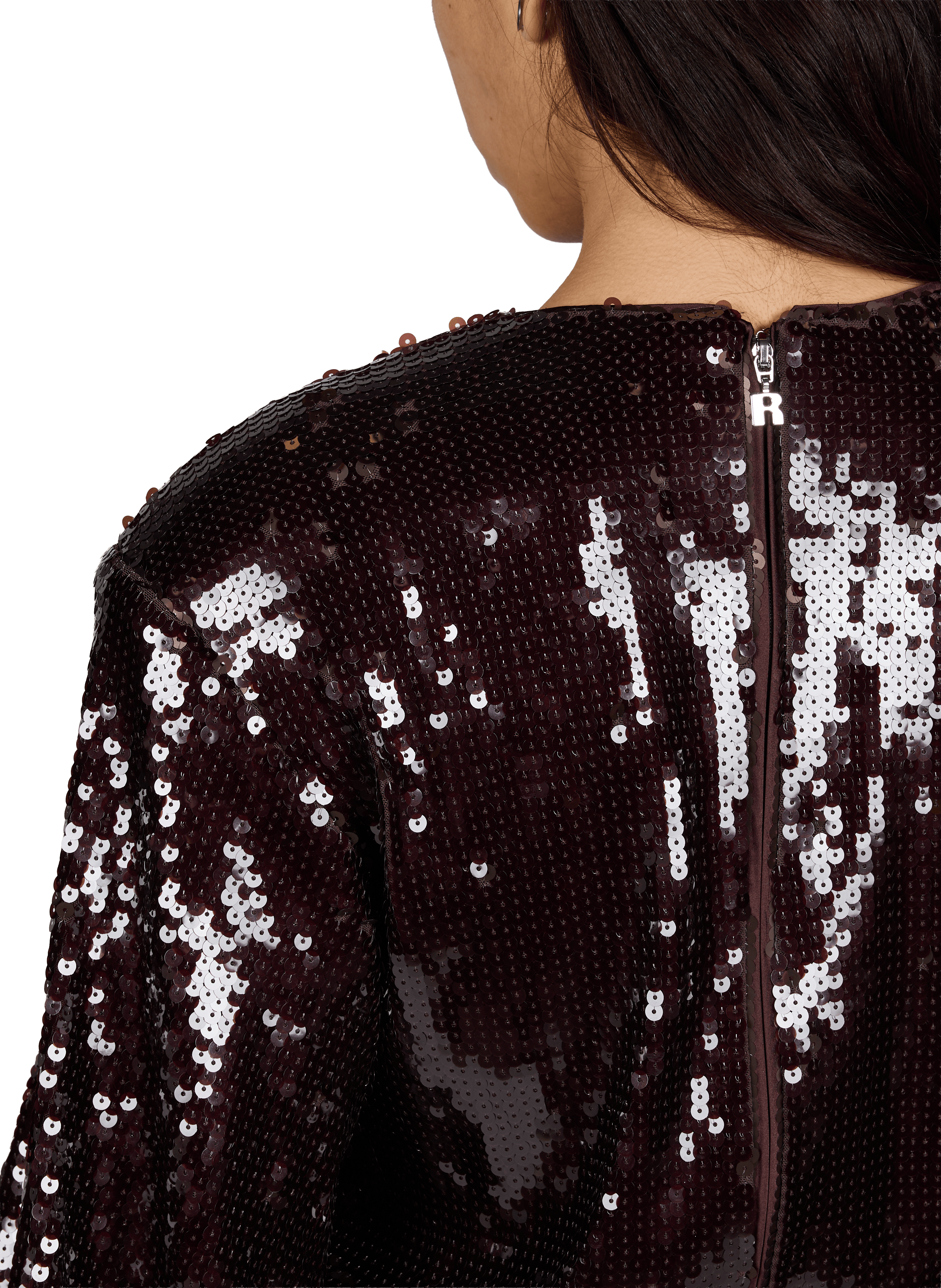 Robe longue à col rond à sequins ROTATE Marron