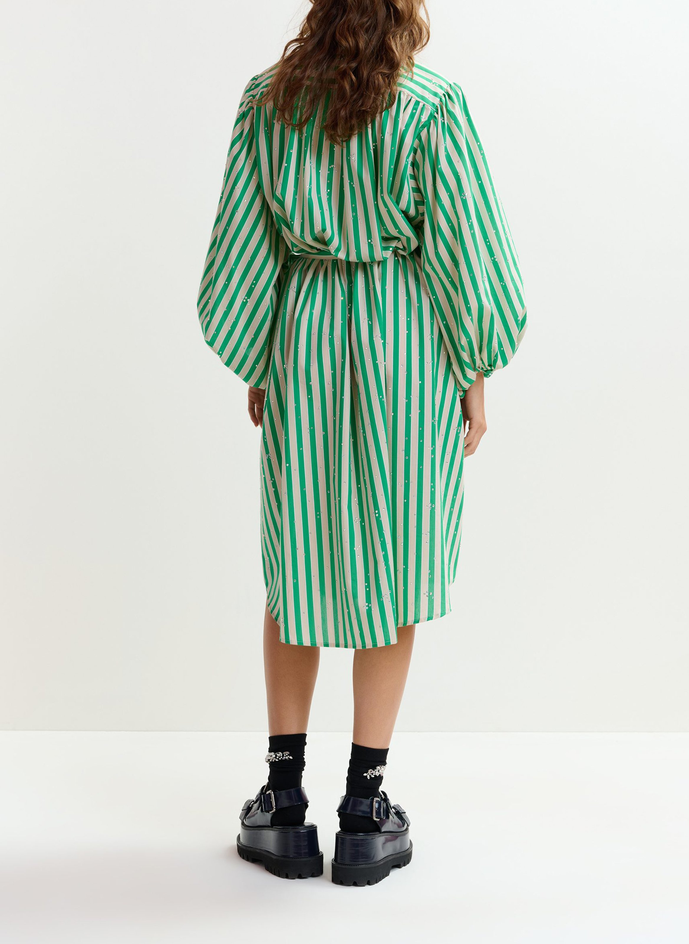 Robe midi col mao en coton mélangé jodianna ESSENTIEL ANTWERP Vert