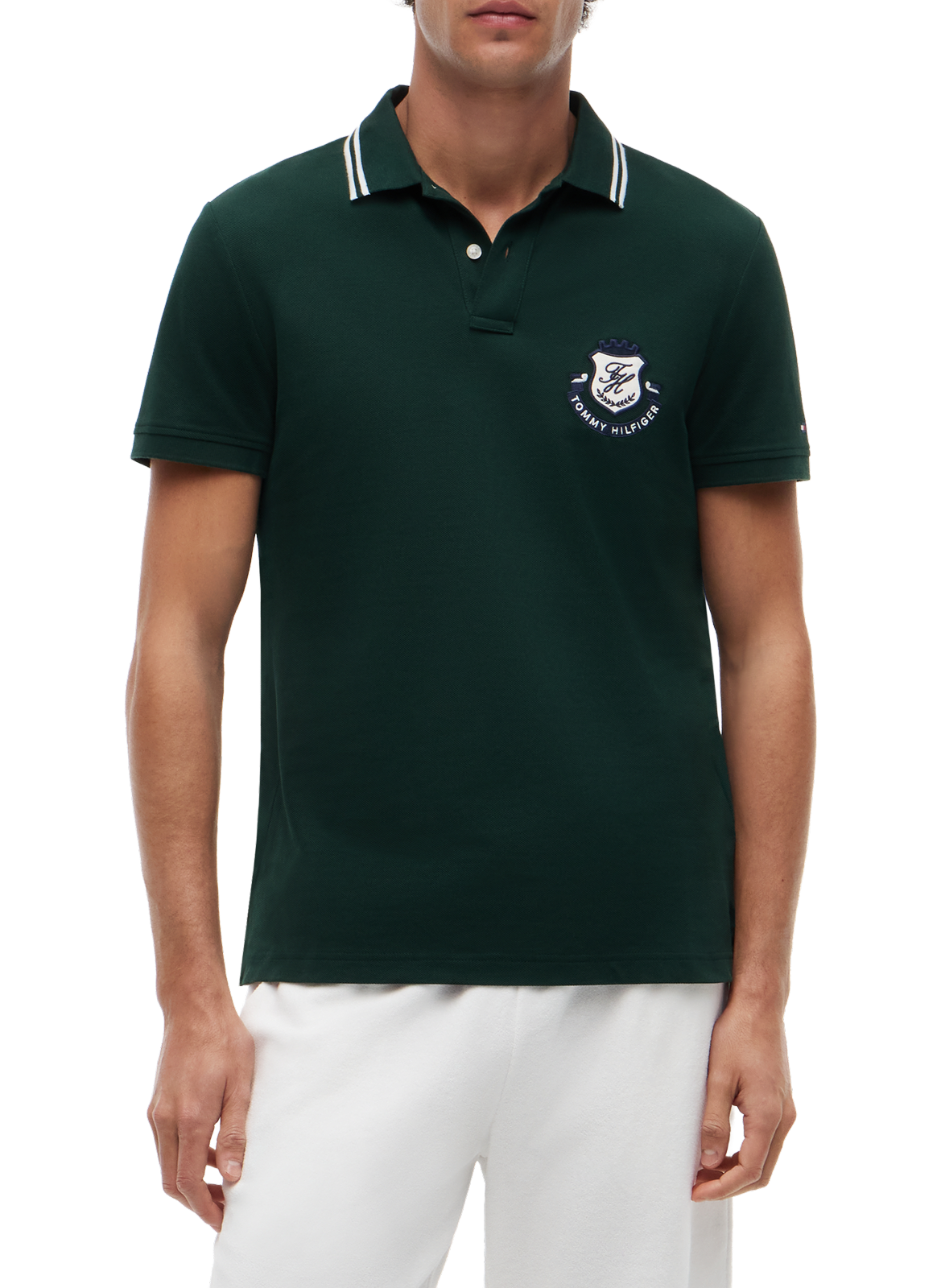 Polo droit à logo en coton mélangé TOMMY HILFIGER Vert