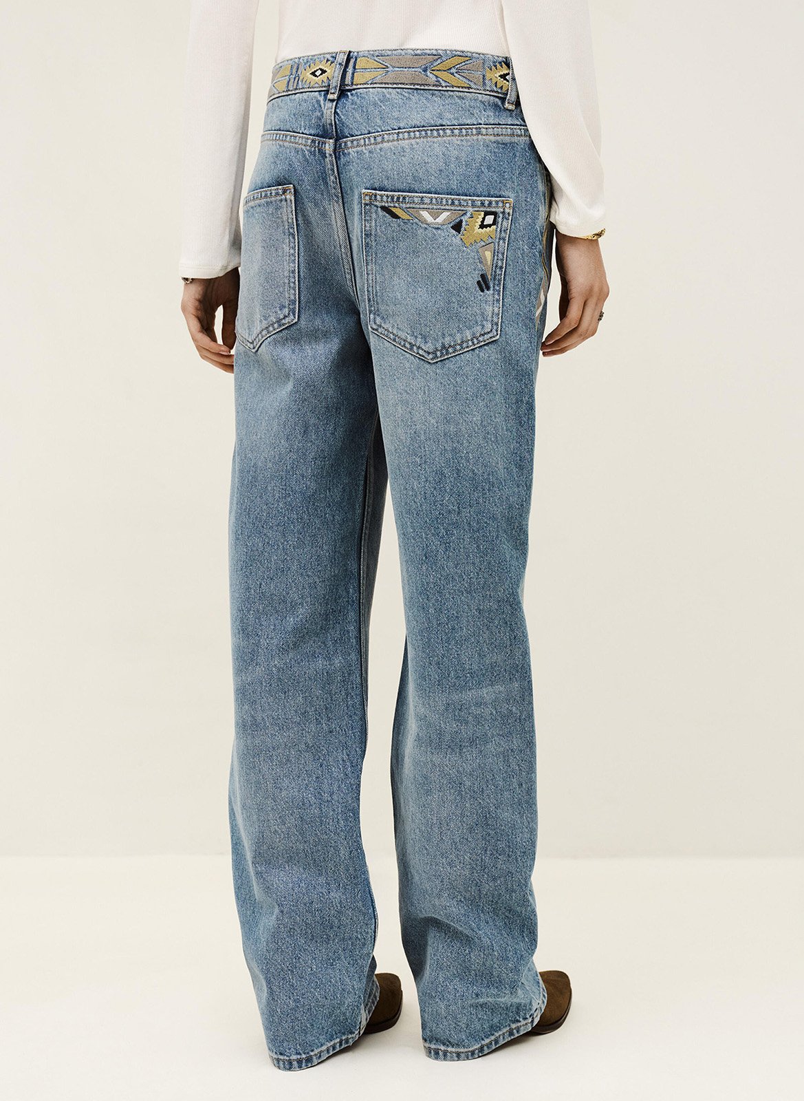 Jean droit taille basse à broderies rizie BA&SH Bleu