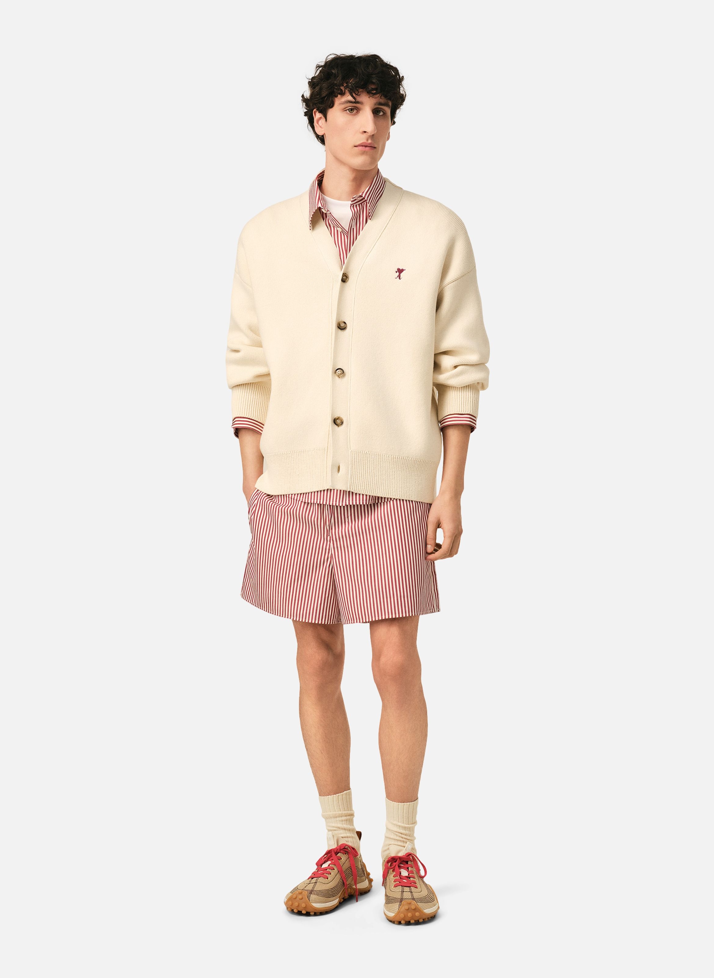 Cardigan ami de coeur flèche en coton et laine AMI PARIS Blanc