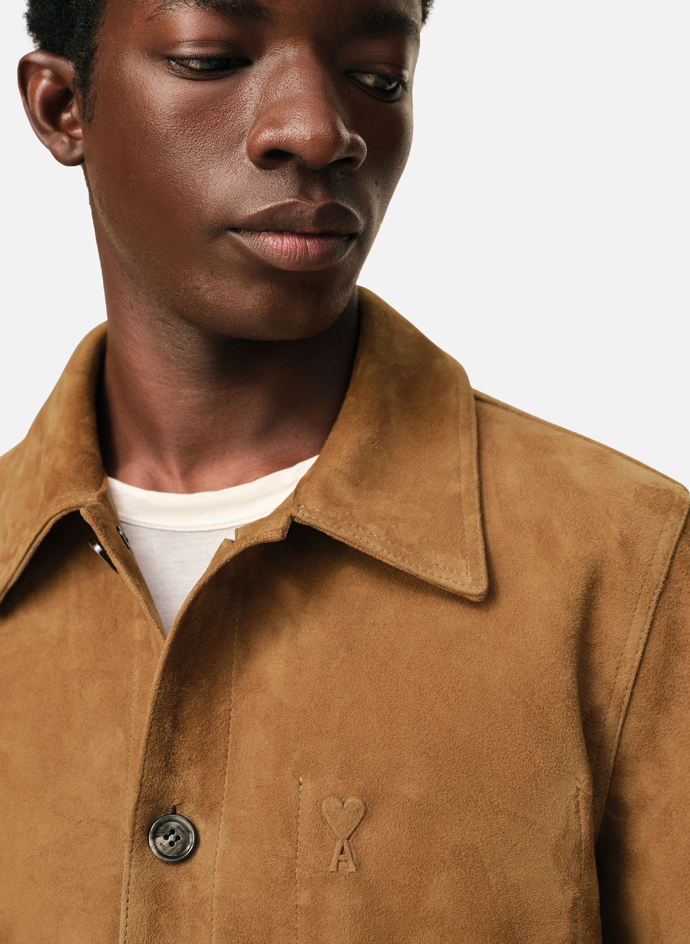 Veste boutonnée ami de coeur en cuir de chèvre AMI PARIS Marron
