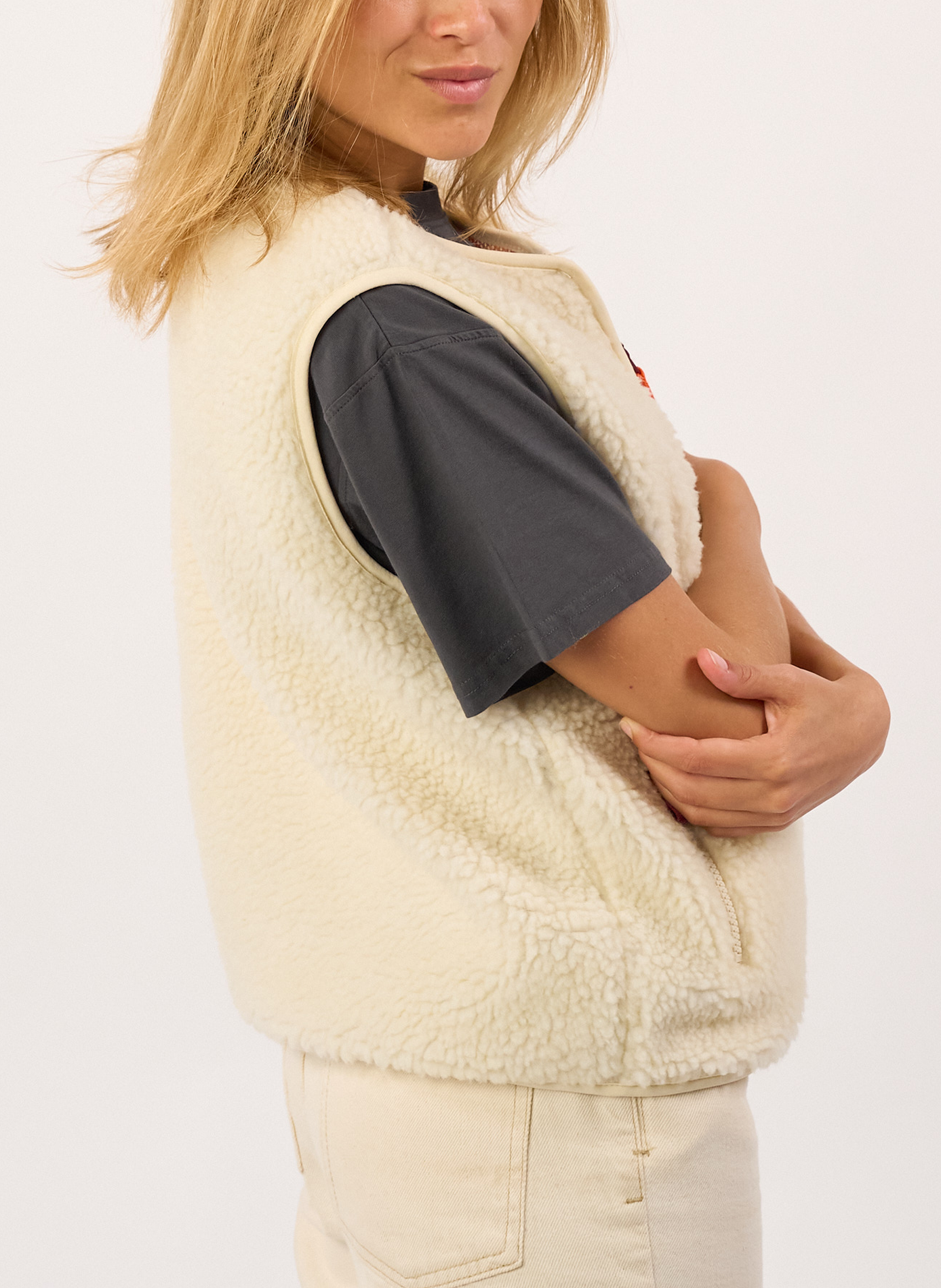 Veste sherpa zippée sans manches | Beige BILLYBELT Femme